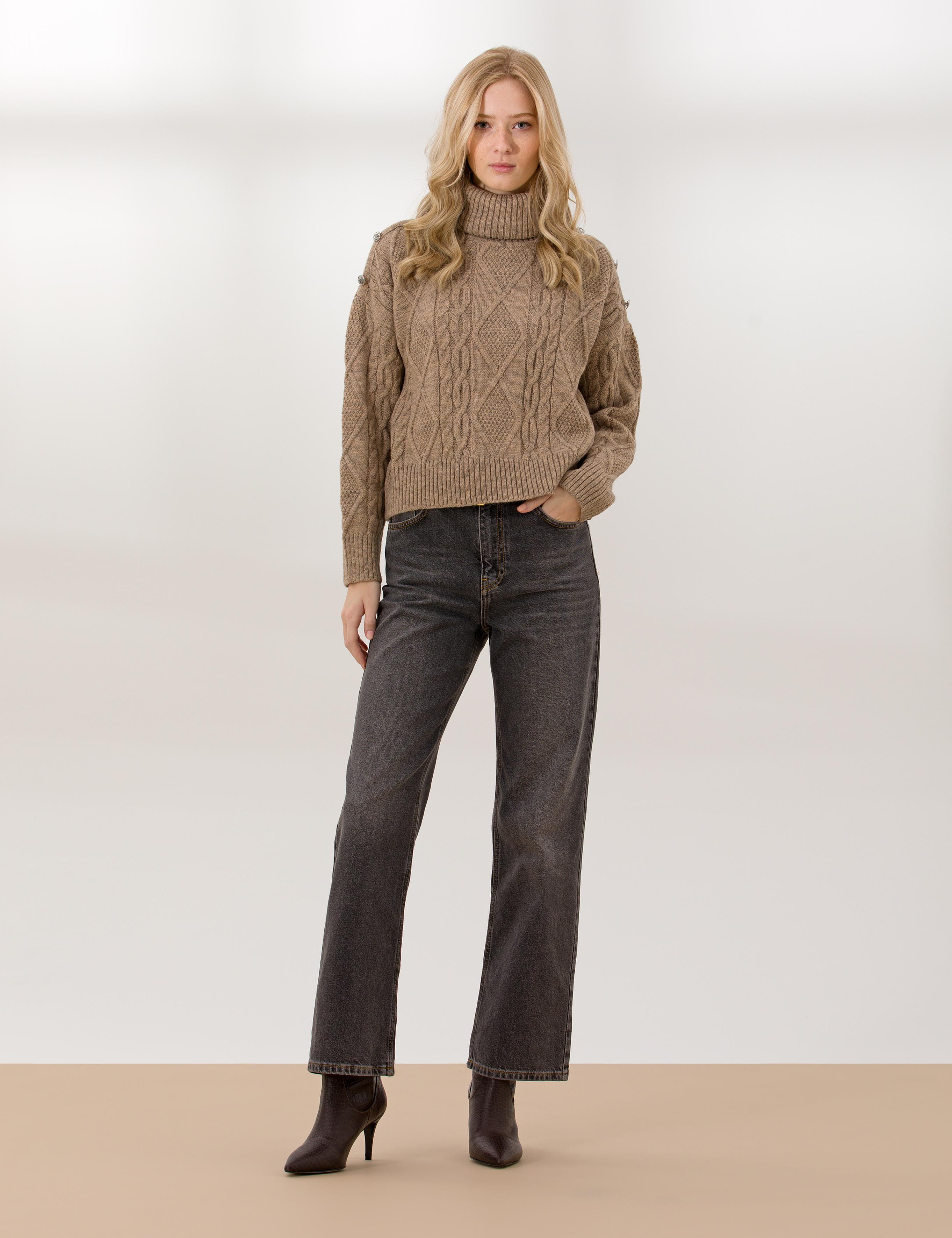 Vizon Crop Top Balıkçı Yaka Kazak