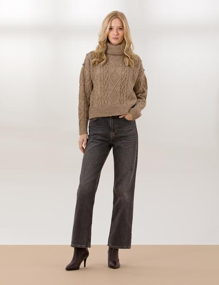 Vizon Crop Top Balıkçı Yaka Kazak - 50259955013