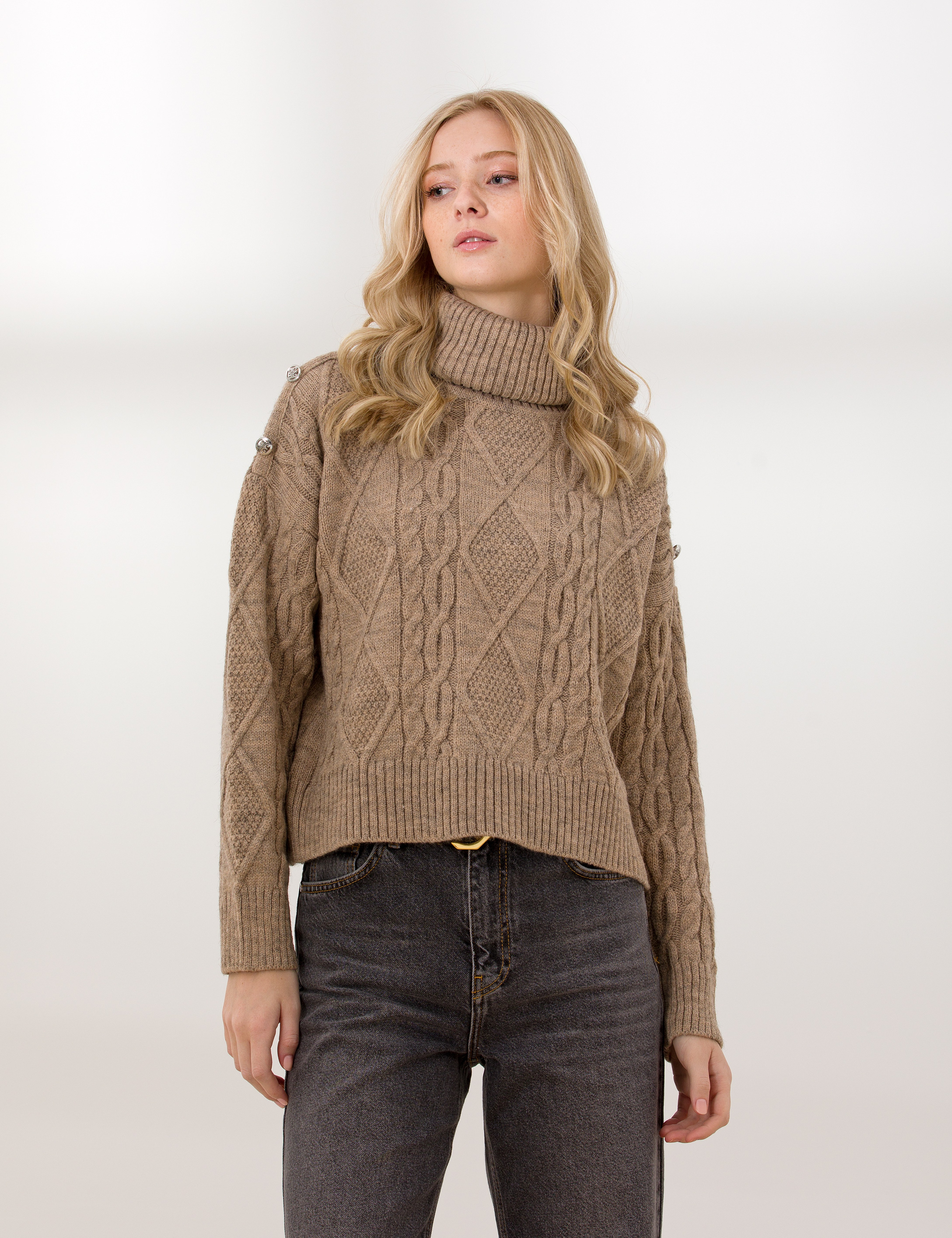 Vizon Crop Top Balıkçı Yaka Kazak - Image 4