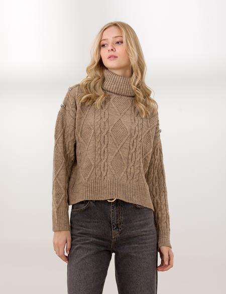 Vizon Crop Top Balıkçı Yaka Kazak - 50259955013