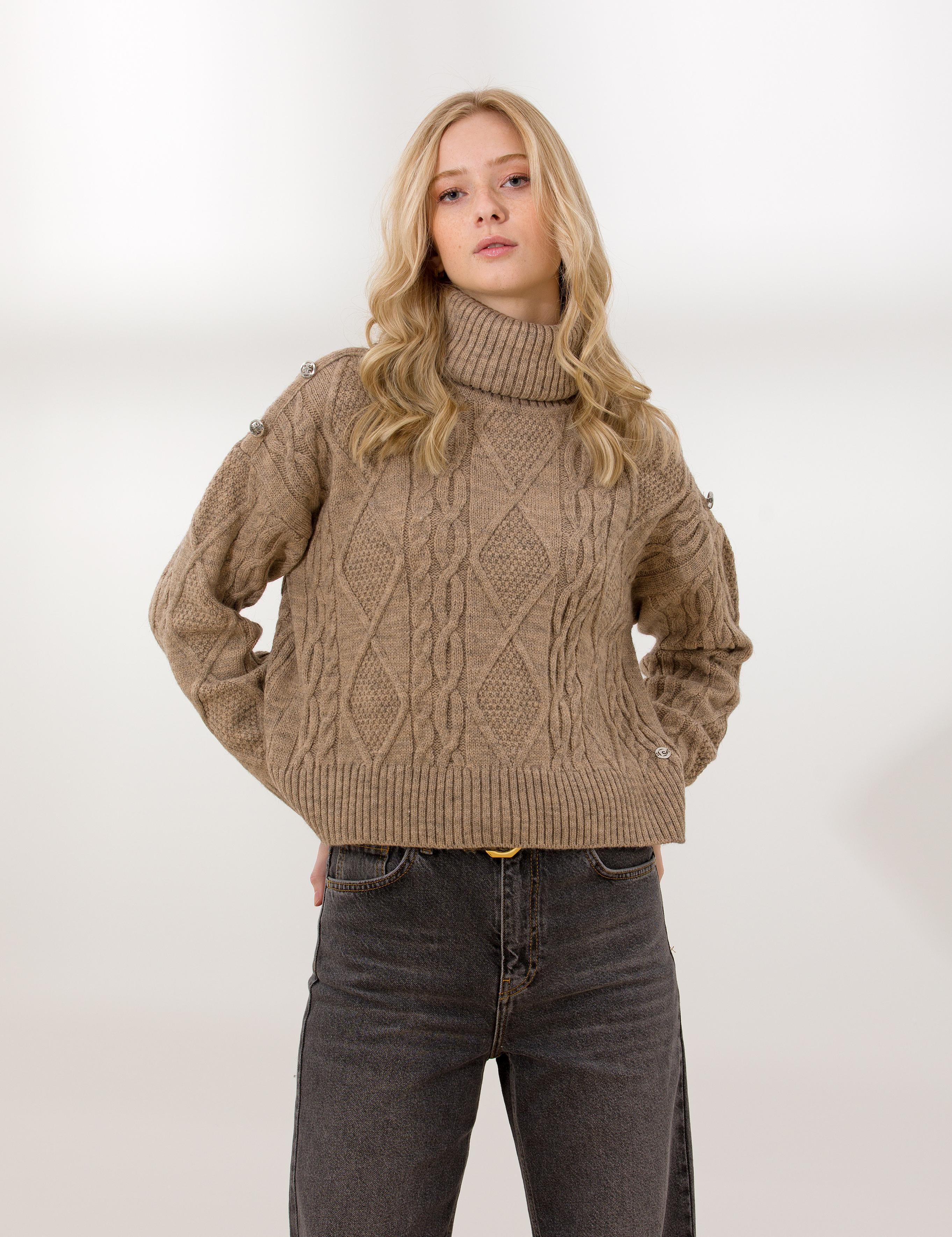 Vizon Crop Top Balıkçı Yaka Kazak