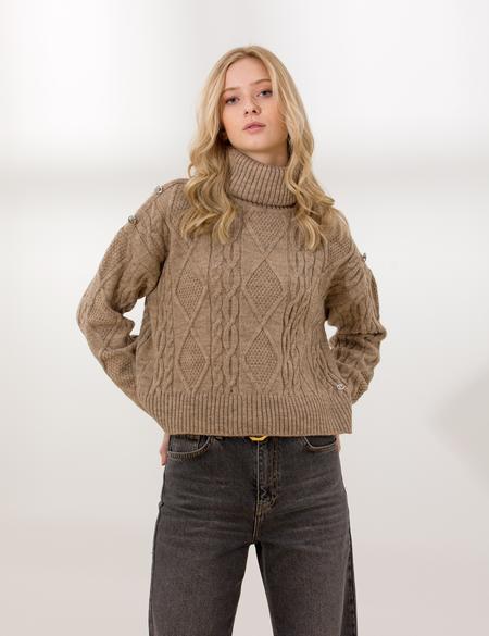 Vizon Crop Top Balıkçı Yaka Kazak - 50259955013