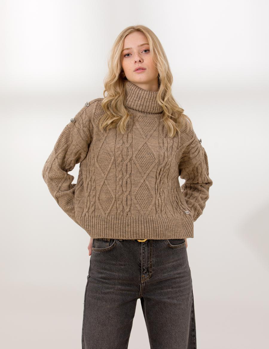 Vizon Crop Top Balıkçı Yaka Kazak