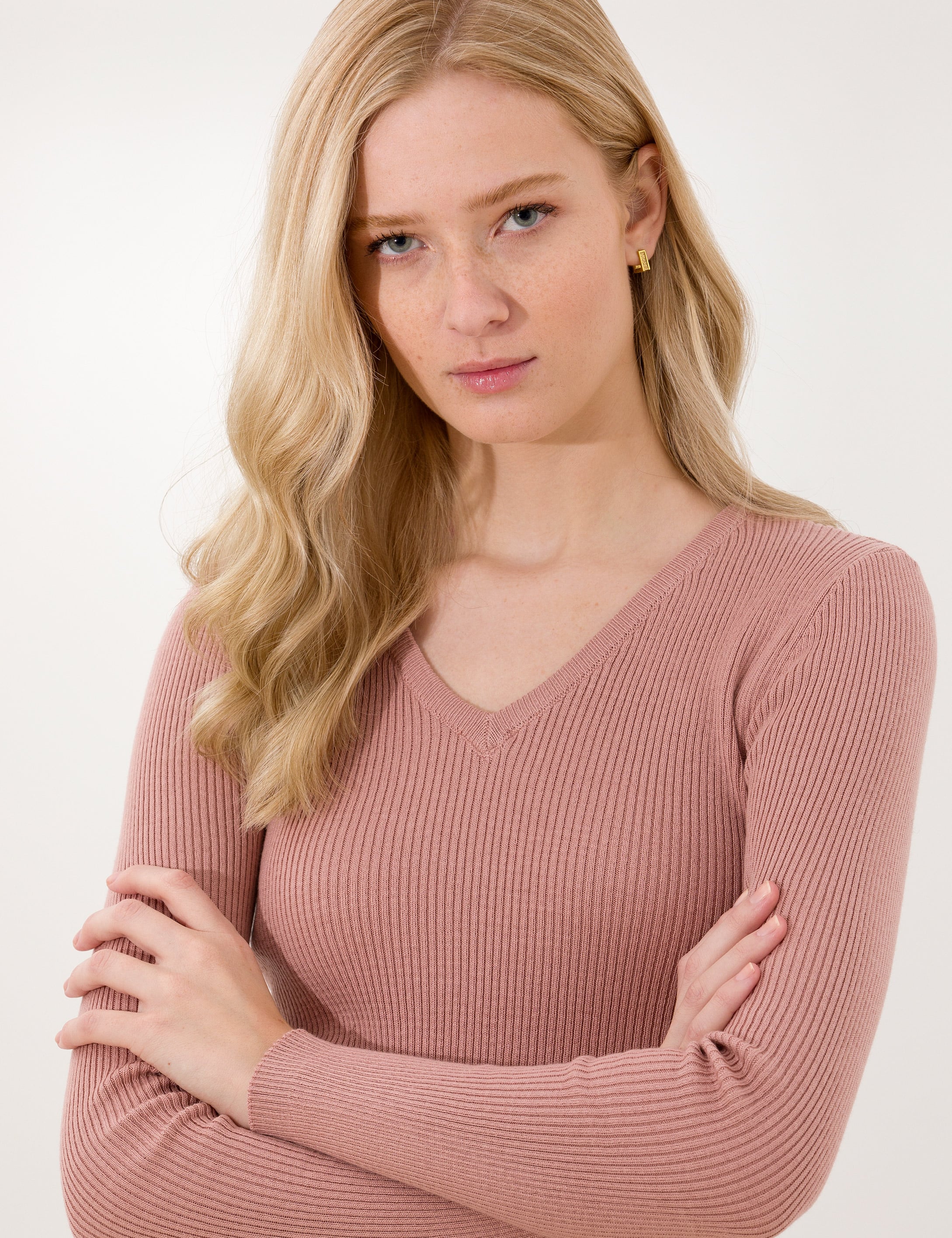Pudra Slim Fit V Yaka Basic Kazak