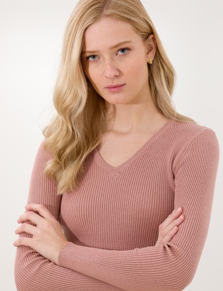 Pudra Slim Fit V Yaka Basic Kazak - 50260241044