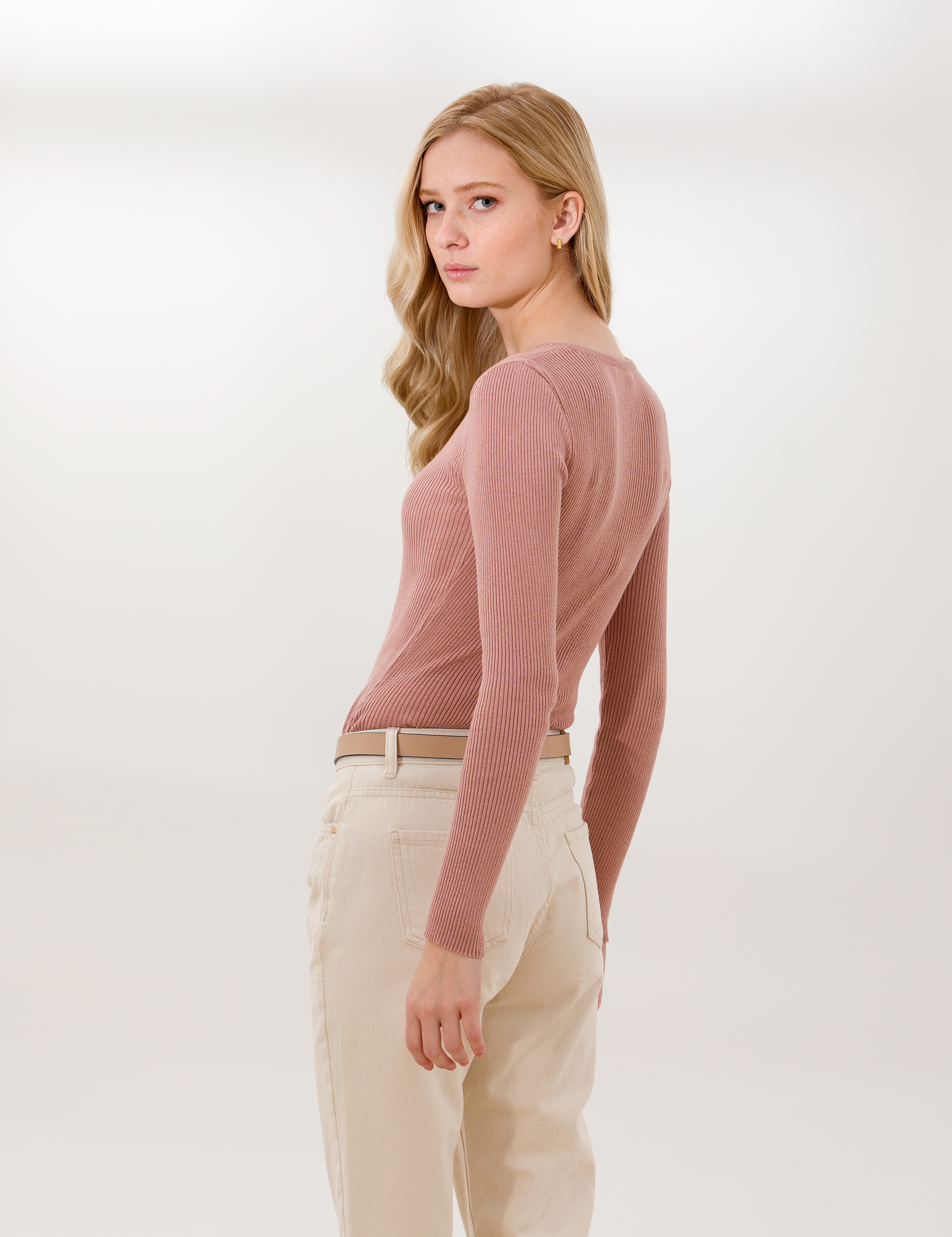 Pudra Slim Fit V Yaka Basic Kazak - Image 5