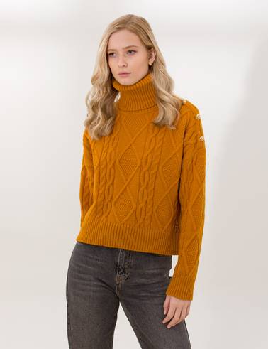 Hardal Crop Top Balıkçı Yaka Kazak
