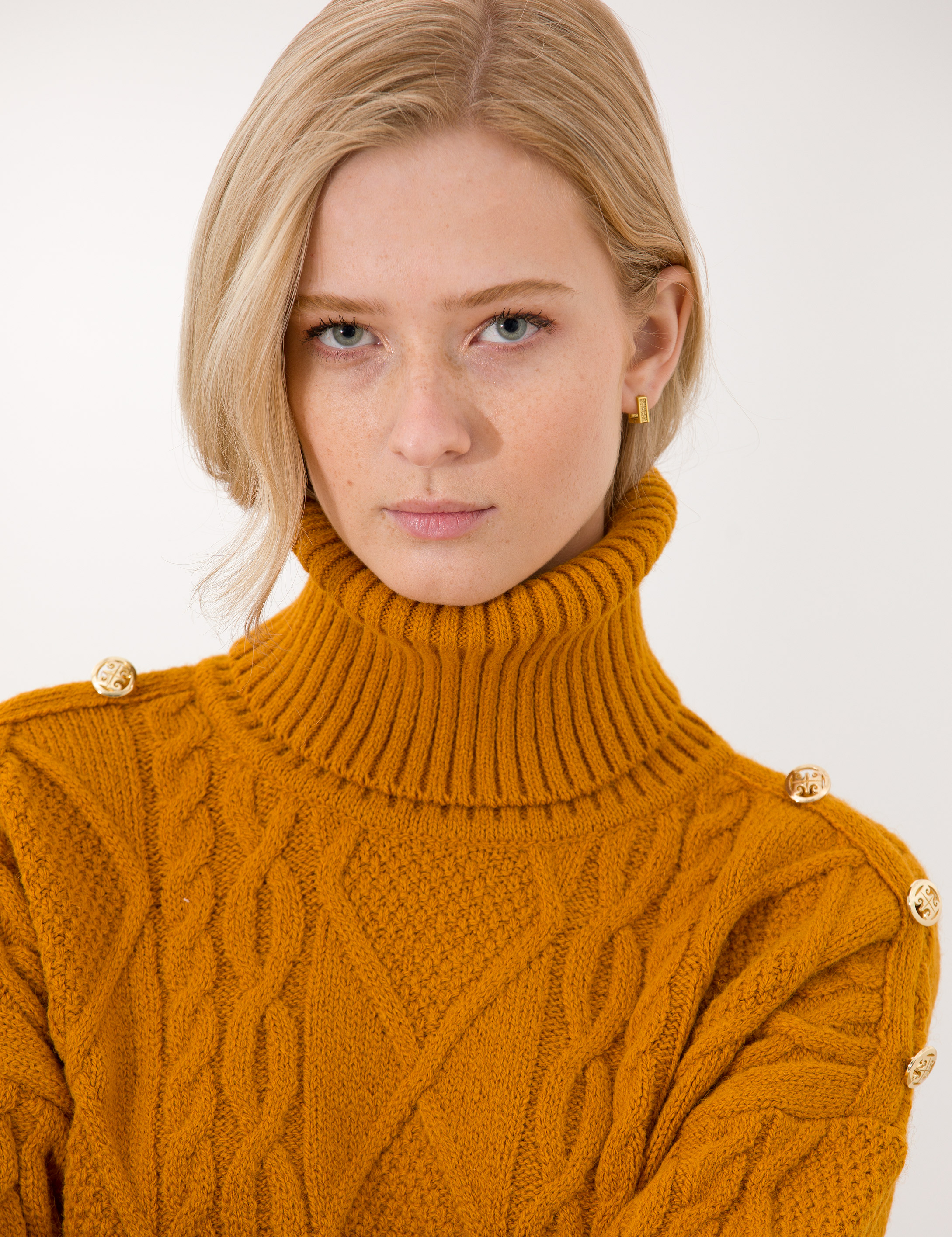 Hardal Crop Top Balıkçı Yaka Kazak