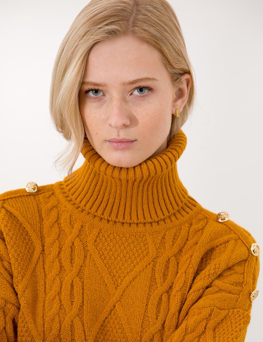 Hardal Crop Top Balıkçı Yaka Kazak