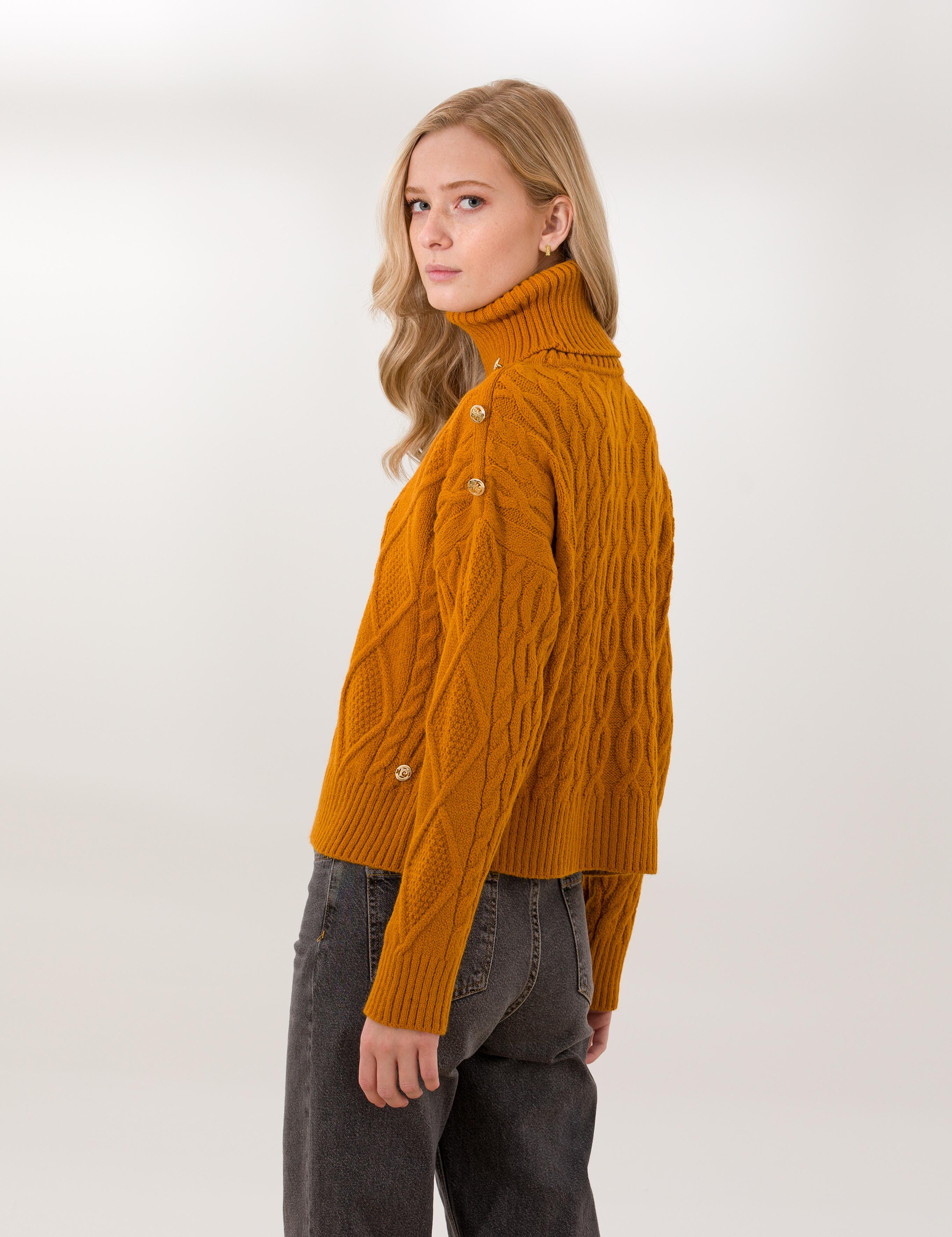 Hardal Crop Top Balıkçı Yaka Kazak