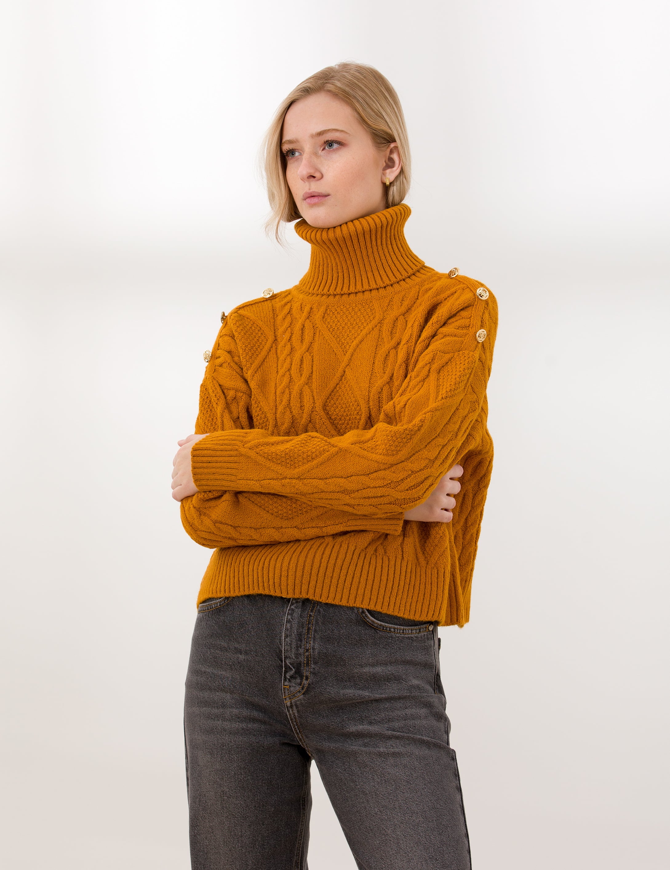 Hardal Crop Top Balıkçı Yaka Kazak - Image 3