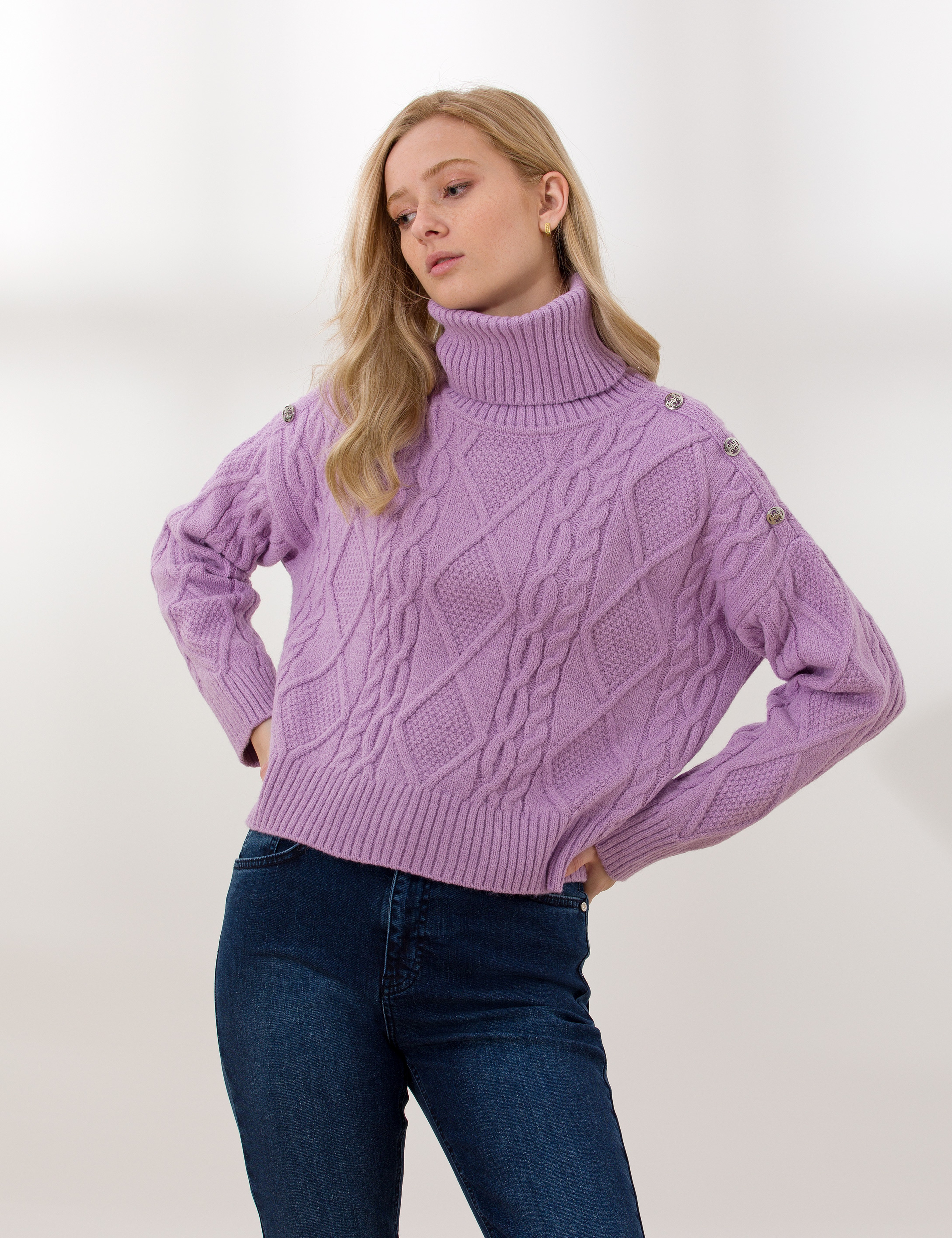 Lila Crop Top Balıkçı Yaka Kazak - Image 3