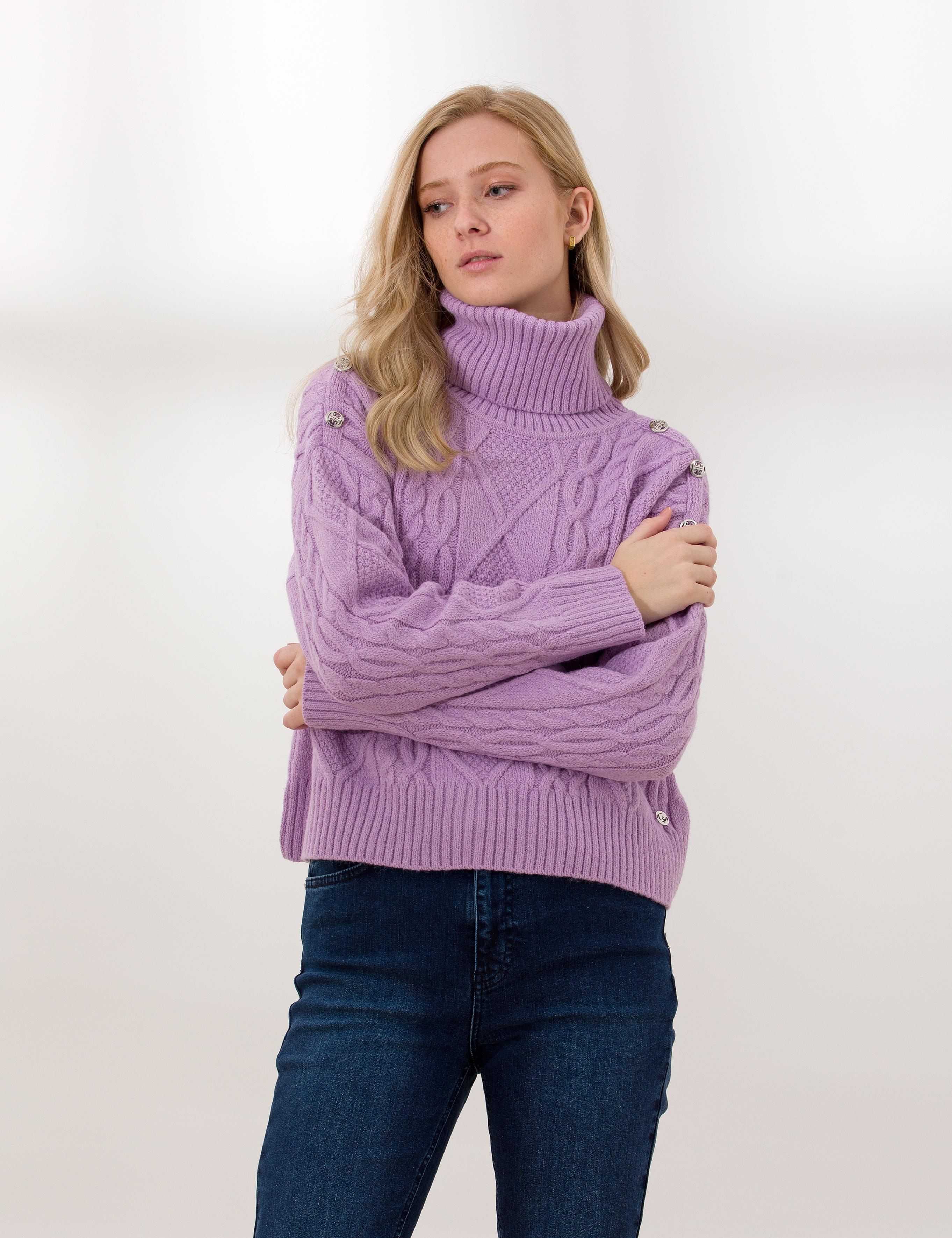 Lila Crop Top Balıkçı Yaka Kazak