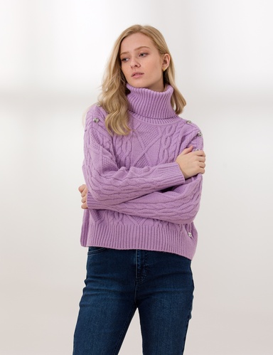 Lila Crop Top Balıkçı Yaka Kazak