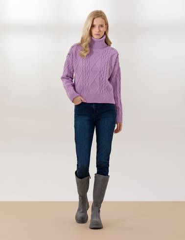 Lila Crop Top Balıkçı Yaka Kazak