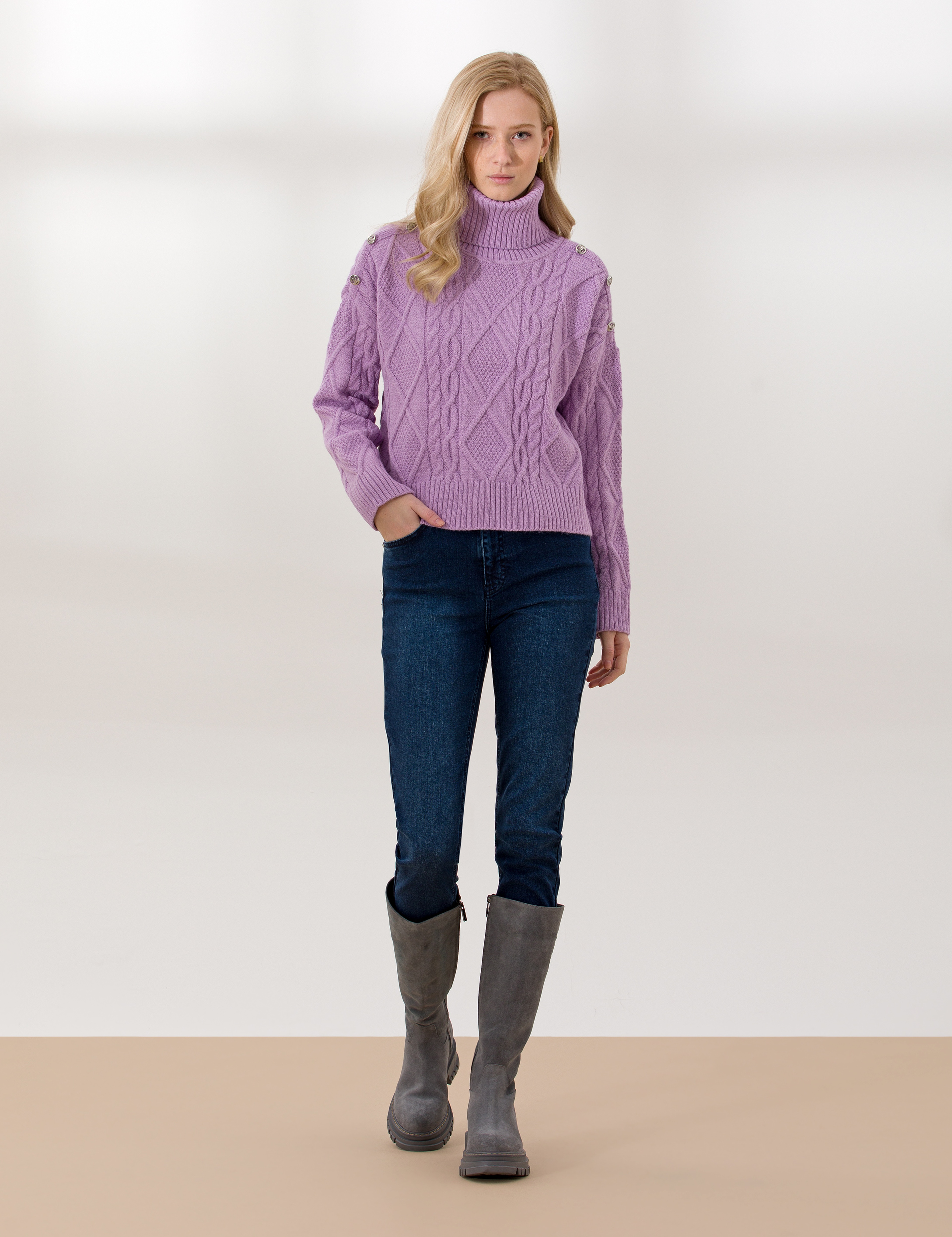 Lila Crop Top Balıkçı Yaka Kazak - Image 4
