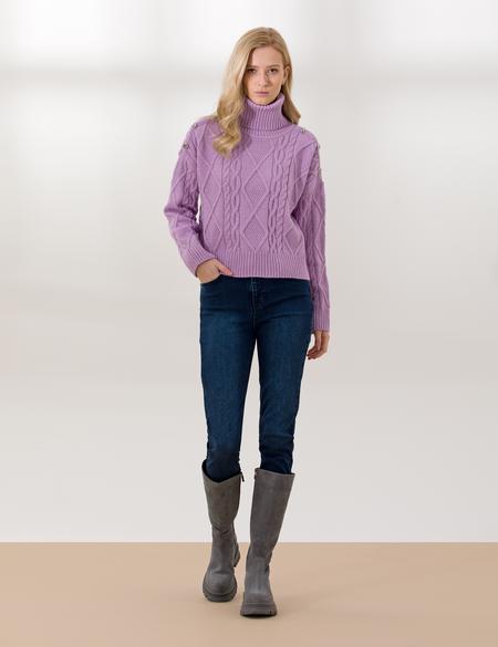 Lila Crop Top Balıkçı Yaka Kazak - 50259955018