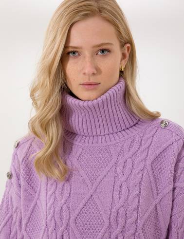 Lila Crop Top Balıkçı Yaka Kazak