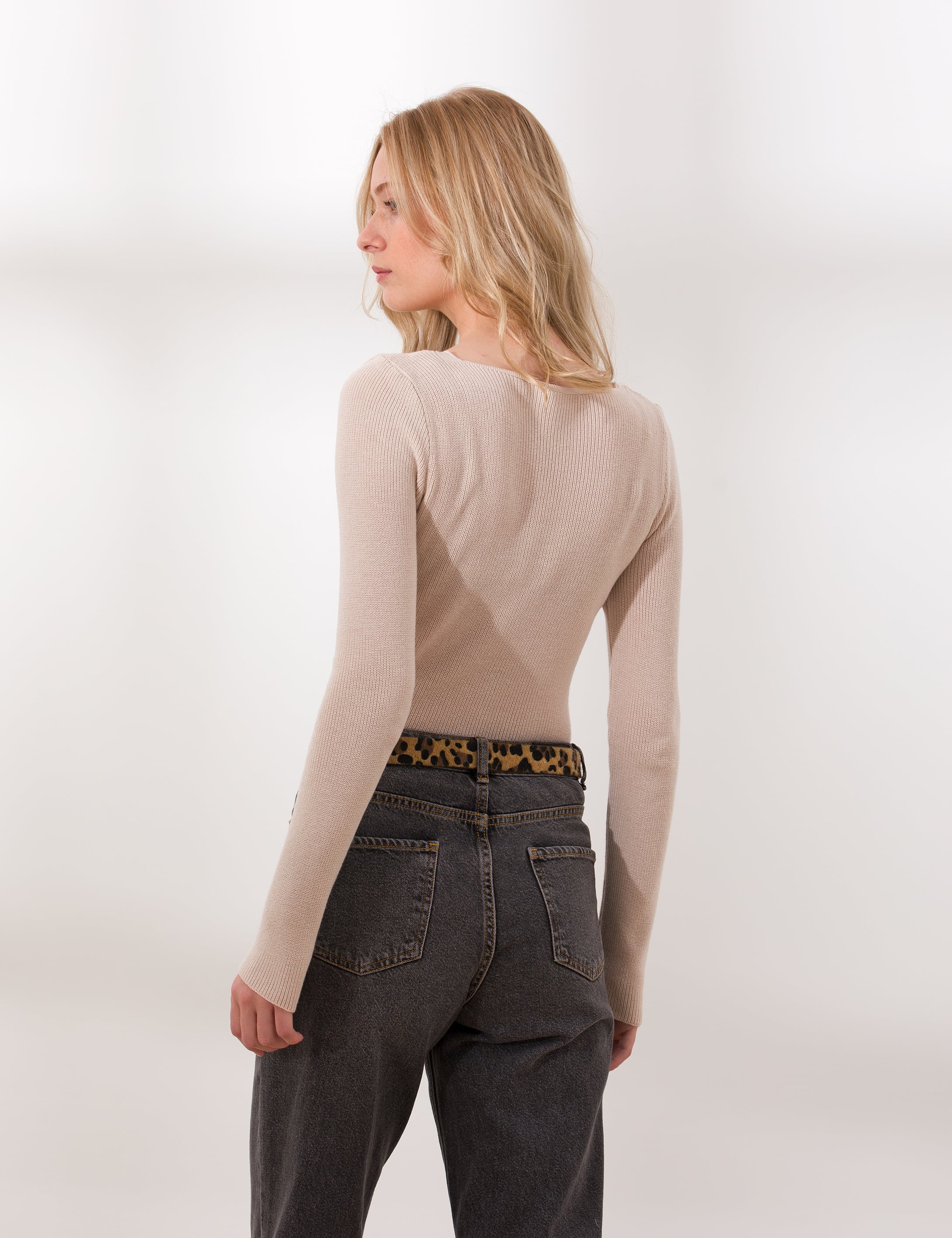 Krem Melanj Slim Fit Kazak - Image 5