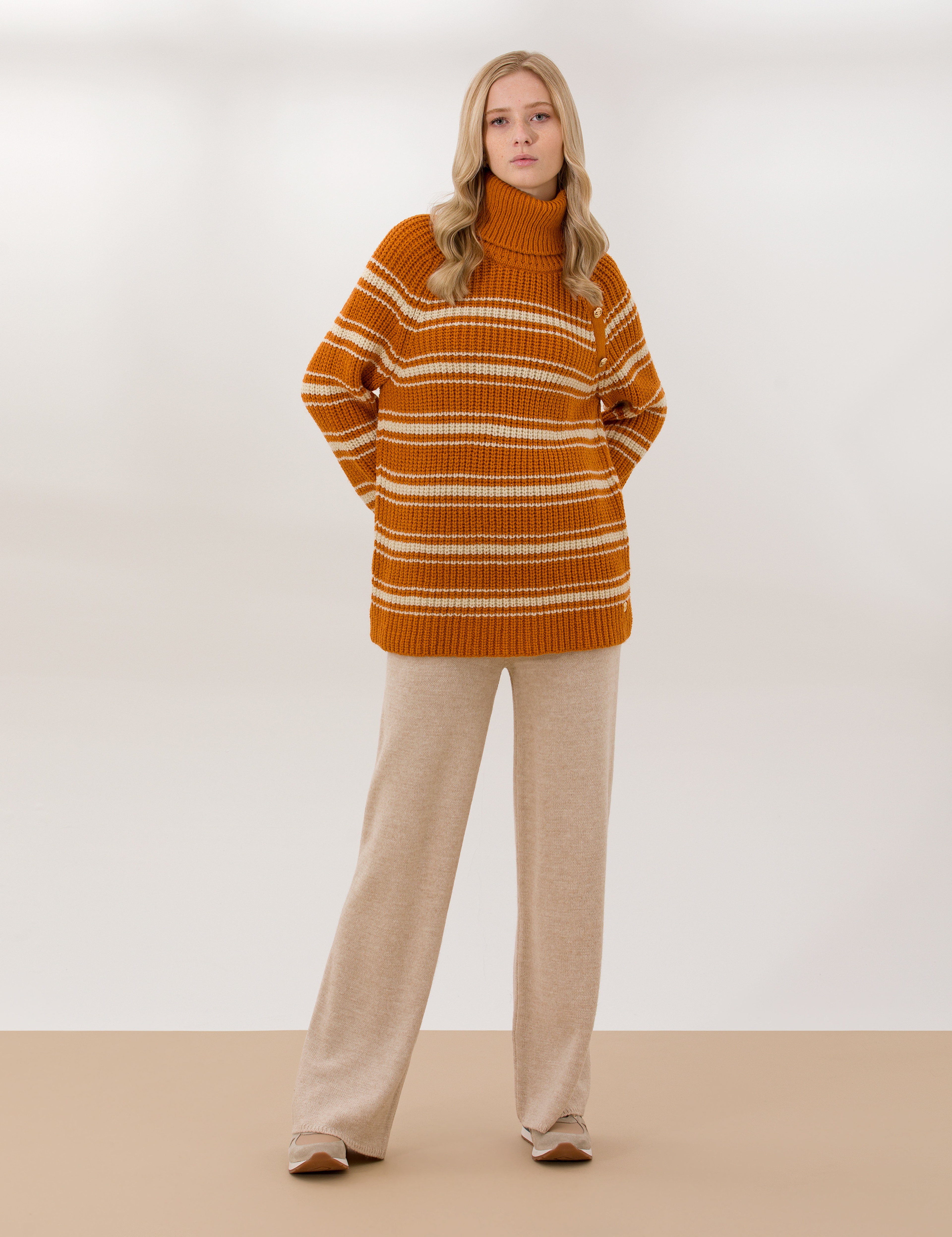 Krem Melanj Loose Fit Triko Pantolon - Image 3