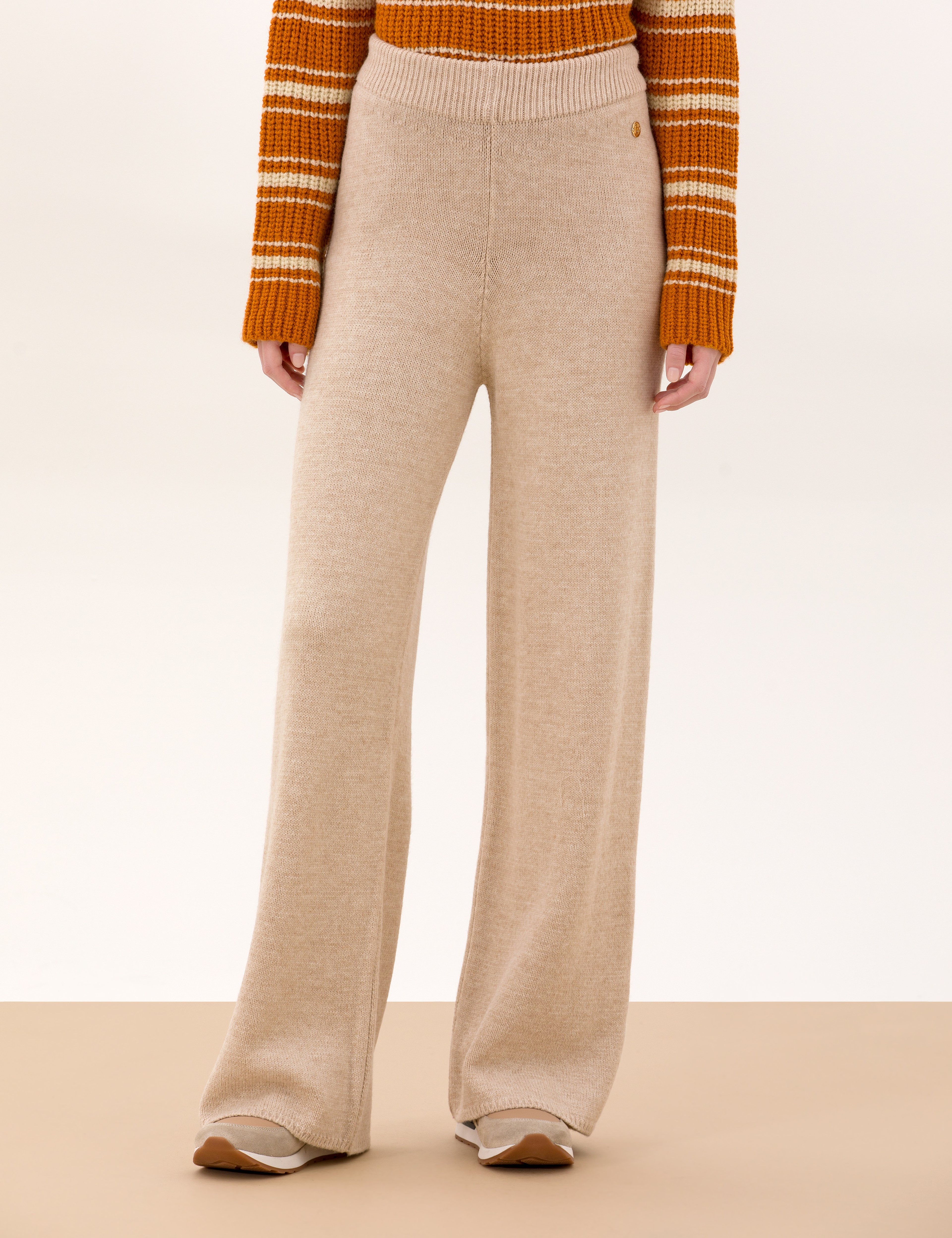 Krem Melanj Loose Fit Triko Pantolon - Image 2