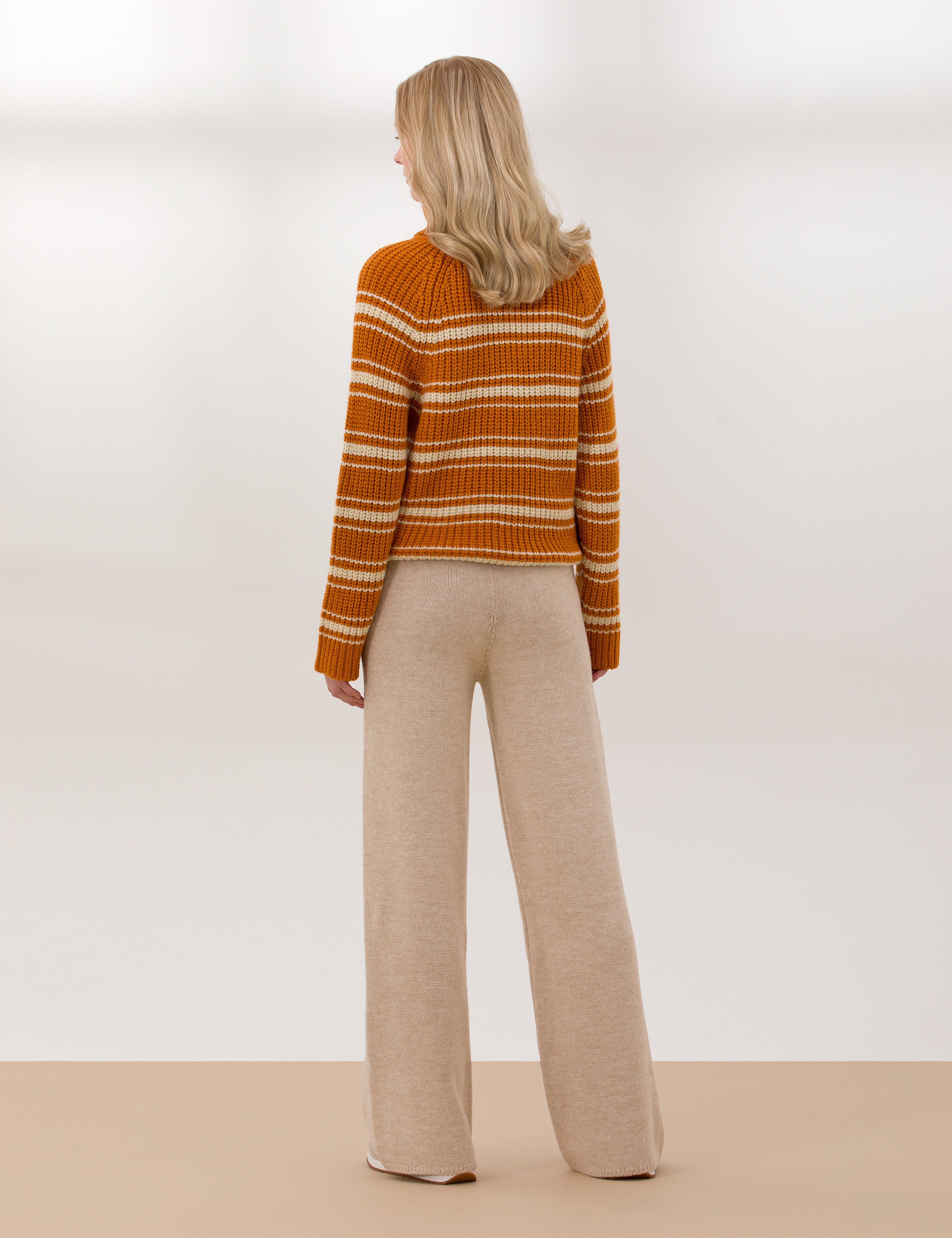 Krem Melanj Loose Fit Triko Pantolon - Image 4