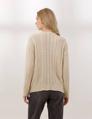 Krem Comfort Fit Bisiklet Yaka Kazak