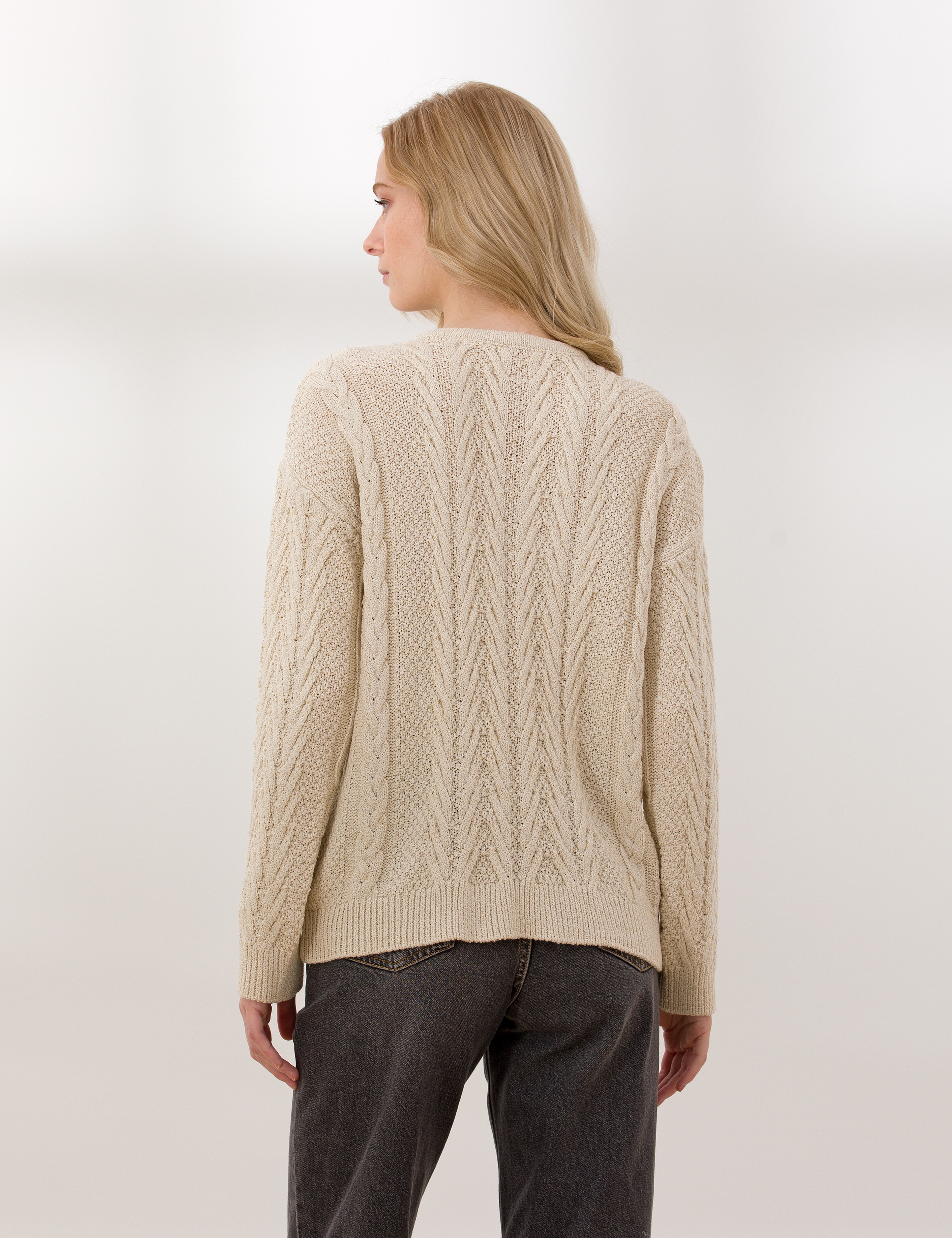 Krem Comfort Fit Bisiklet Yaka Kazak - Image 5