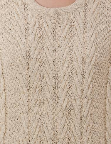 Krem Comfort Fit Bisiklet Yaka Kazak