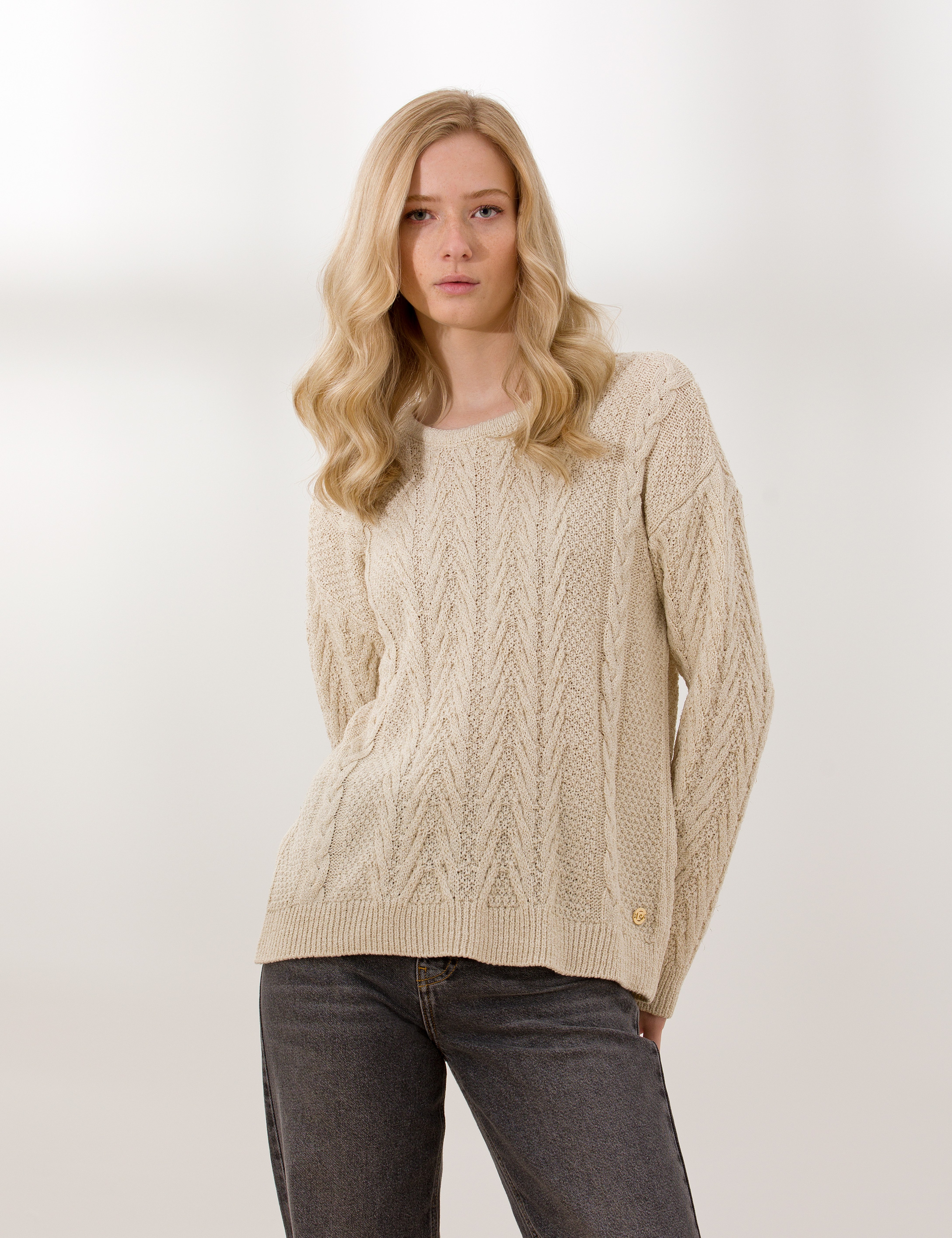 Krem Comfort Fit Bisiklet Yaka Kazak - Image 4