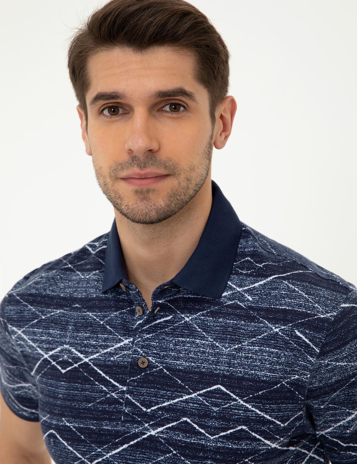 Lacivert Slim Fit Gömlek Yaka Tişört - 50232446077