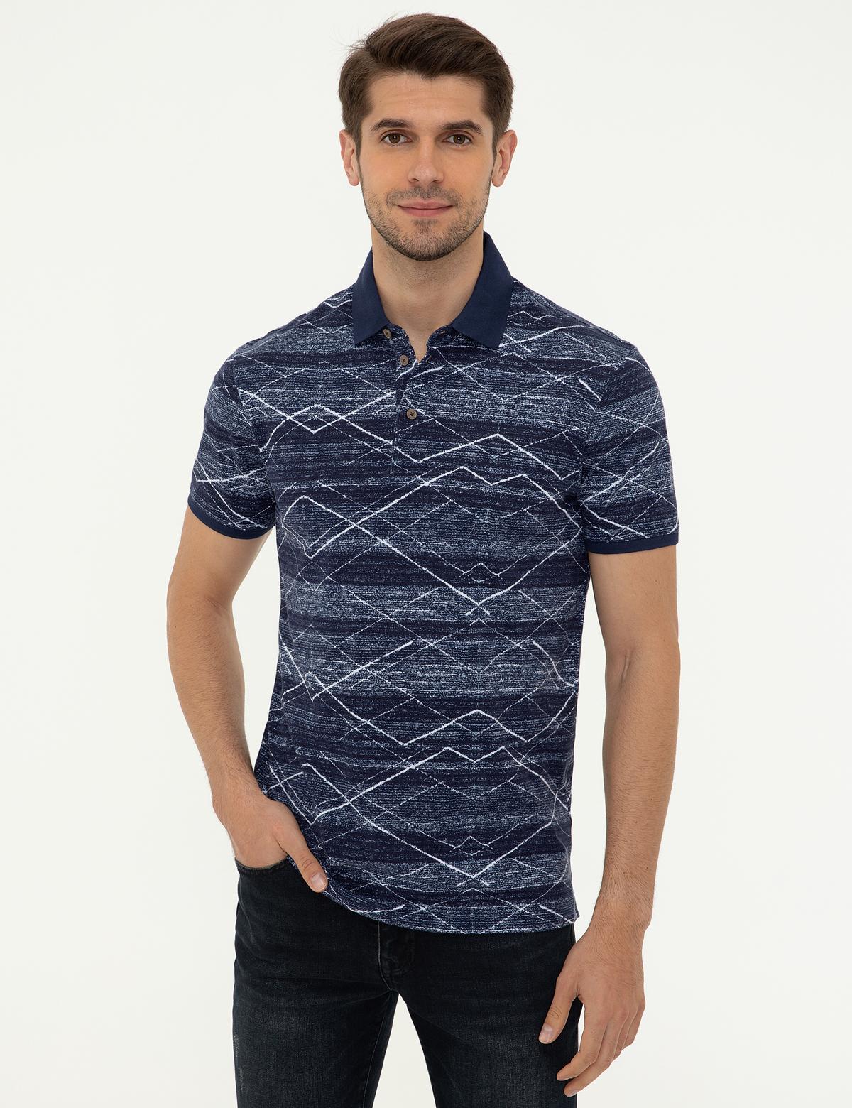 Lacivert Slim Fit Gömlek Yaka Tişört