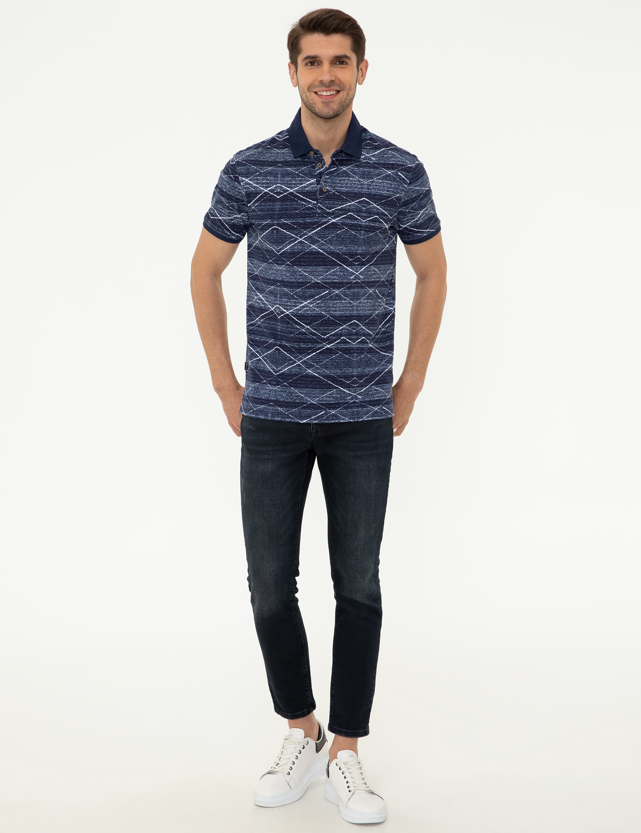 Lacivert Slim Fit Gömlek Yaka Tişört - Image 4