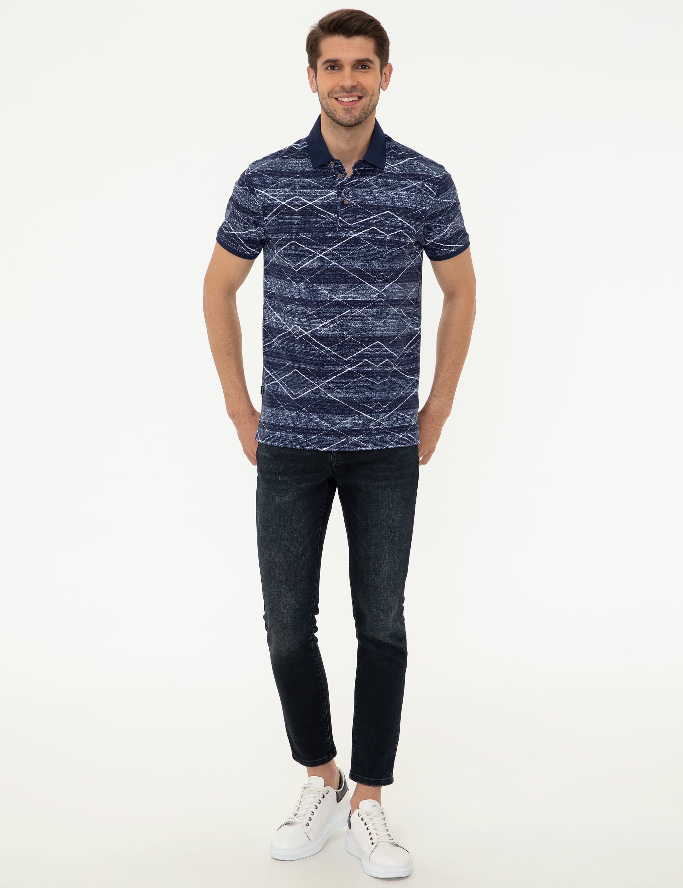 Lacivert Slim Fit Gömlek Yaka Tişört