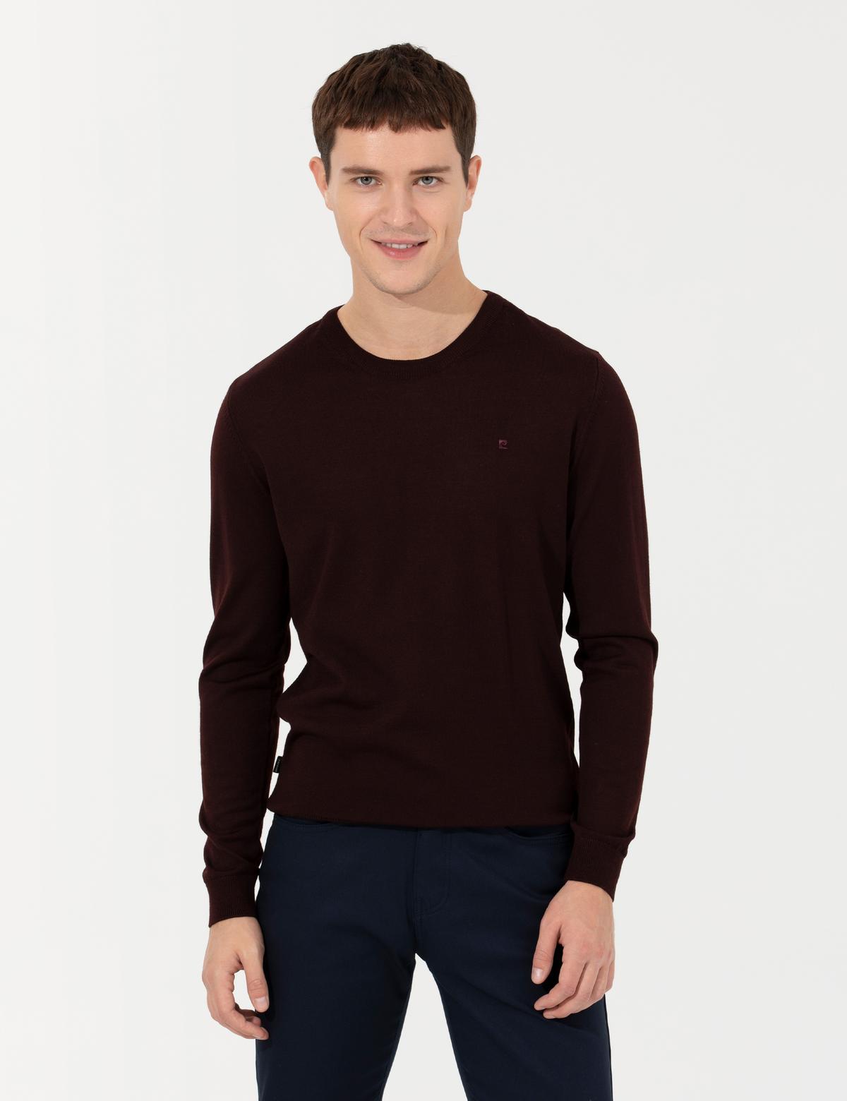 Bordo Regular Fit Bisiklet Yaka Yün Karışımlı Basic Triko Kazak - 50237703034