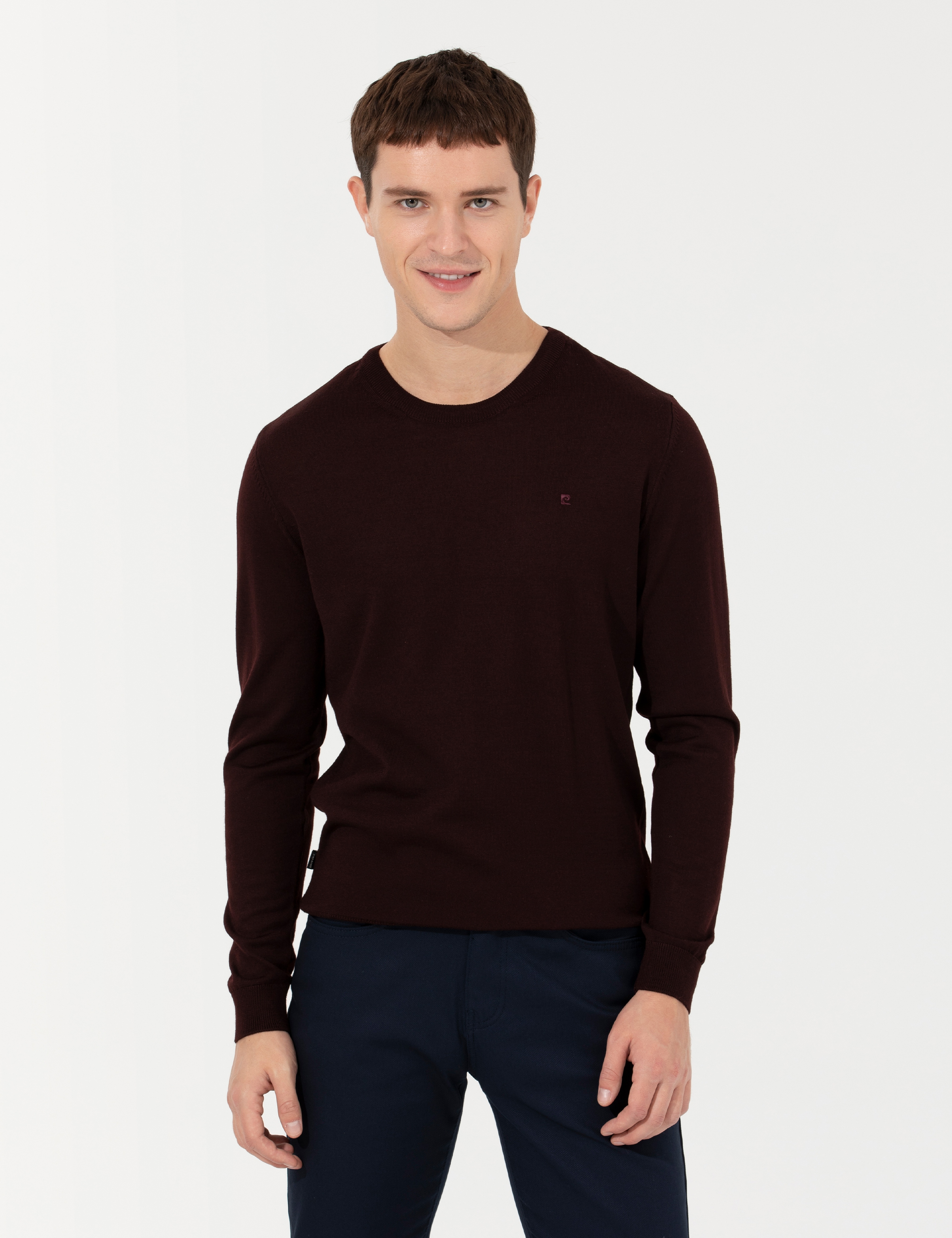 Bordo Regular Fit Bisiklet Yaka Yün Karışımlı Basic Triko Kazak