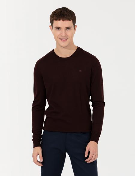 Bordo Regular Fit Bisiklet Yaka Yün Karışımlı Basic Triko Kazak - 50237703034