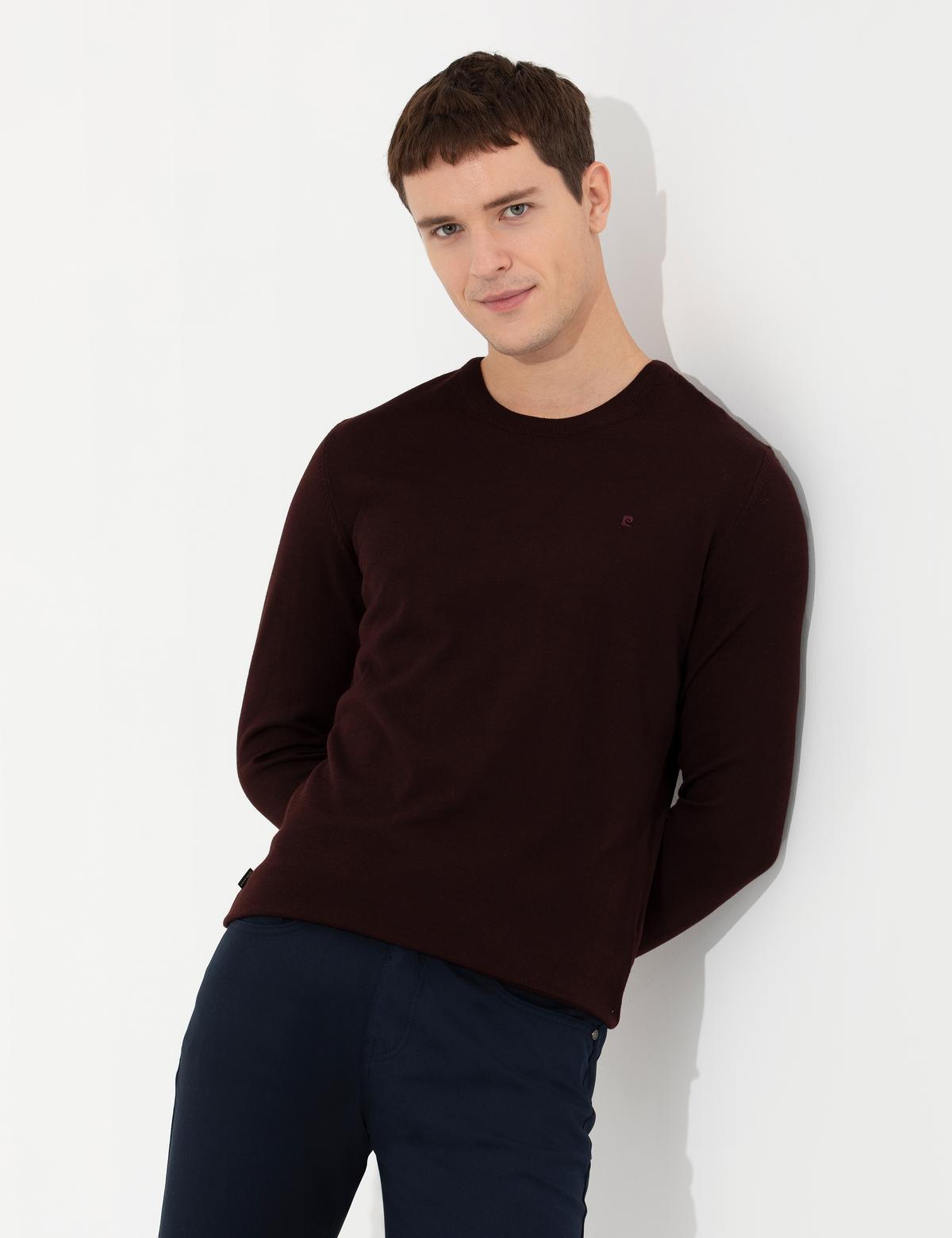 Bordo Regular Fit Bisiklet Yaka Yün Karışımlı Basic Triko Kazak - 50237703034