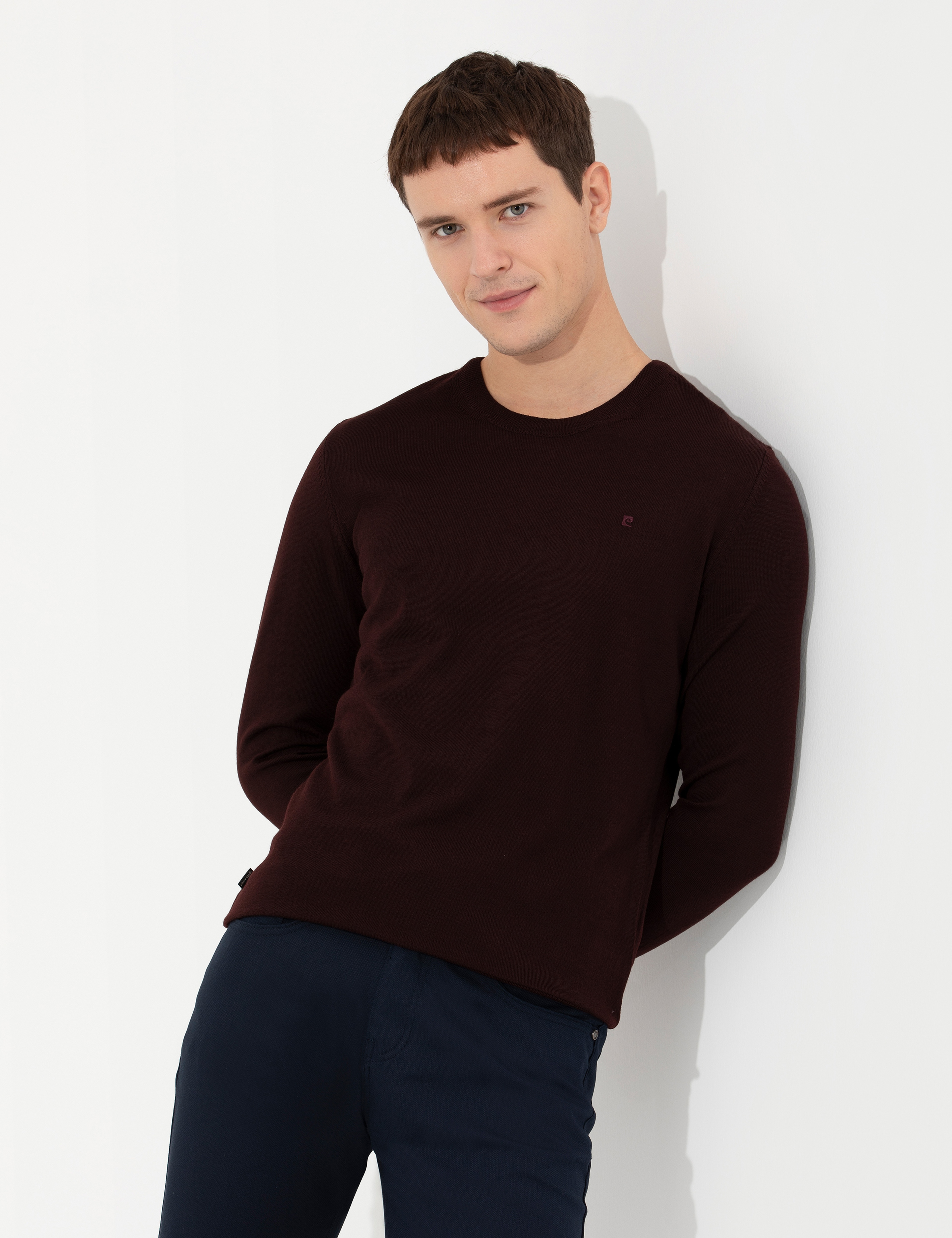 Bordo Regular Fit Bisiklet Yaka Yün Karışımlı Basic Triko Kazak