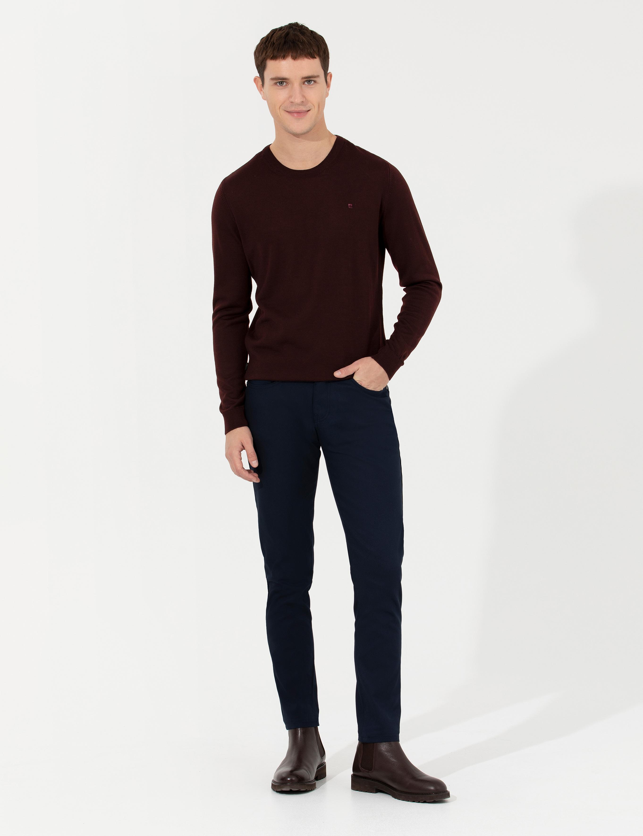 Bordo Regular Fit Bisiklet Yaka Yün Karışımlı Basic Triko Kazak