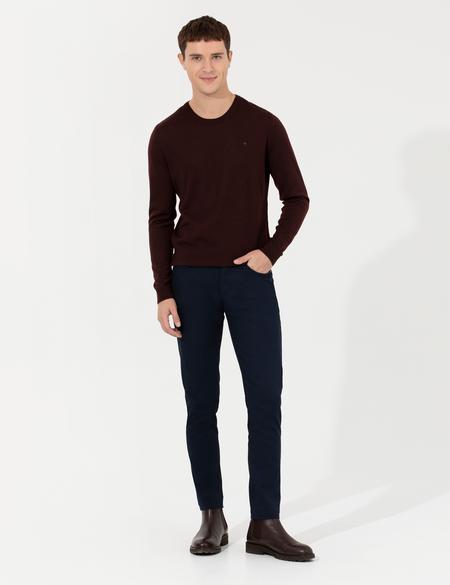 Bordo Regular Fit Bisiklet Yaka Yün Karışımlı Basic Triko Kazak - 50237703034