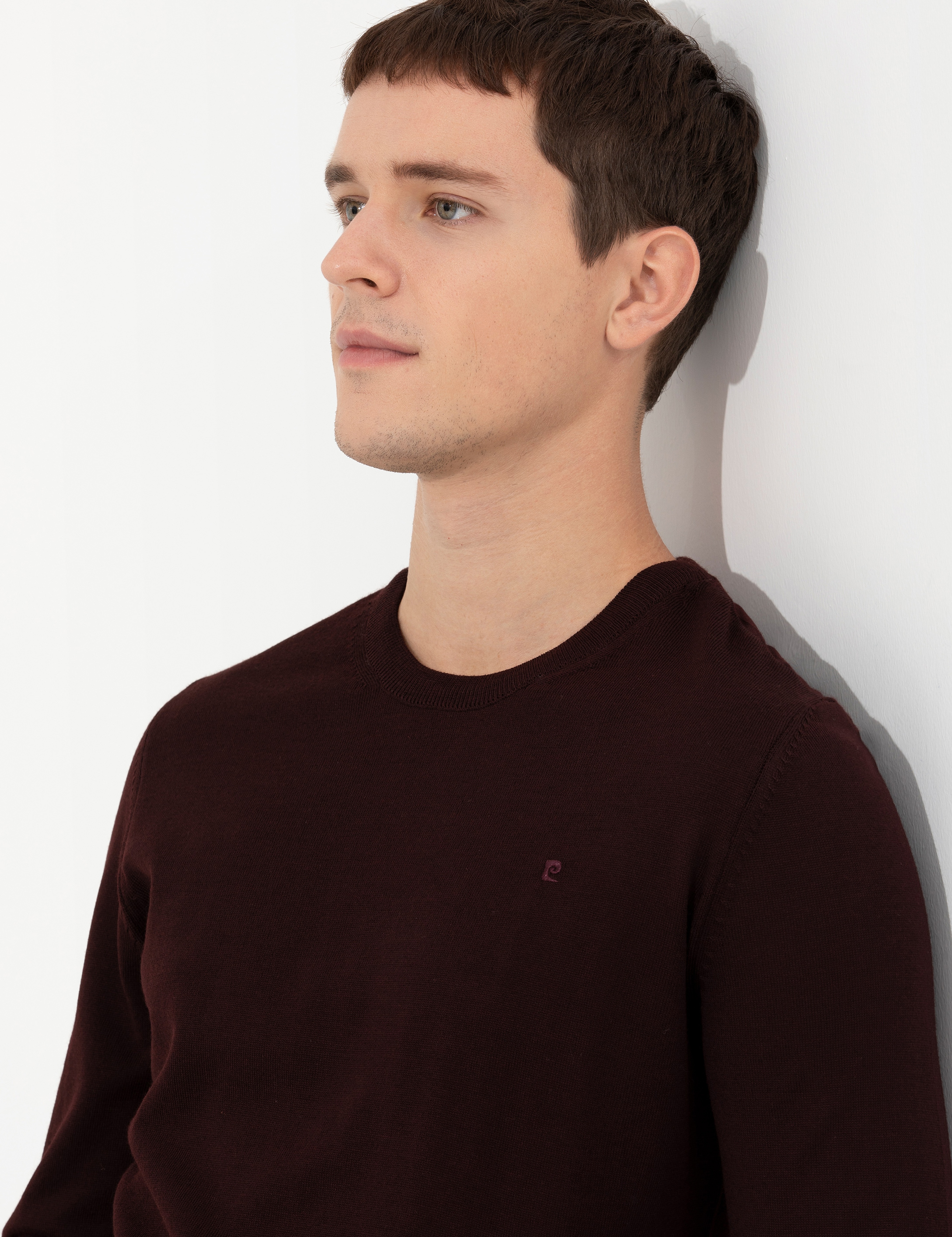 Bordo Regular Fit Bisiklet Yaka Yün Karışımlı Basic Triko Kazak