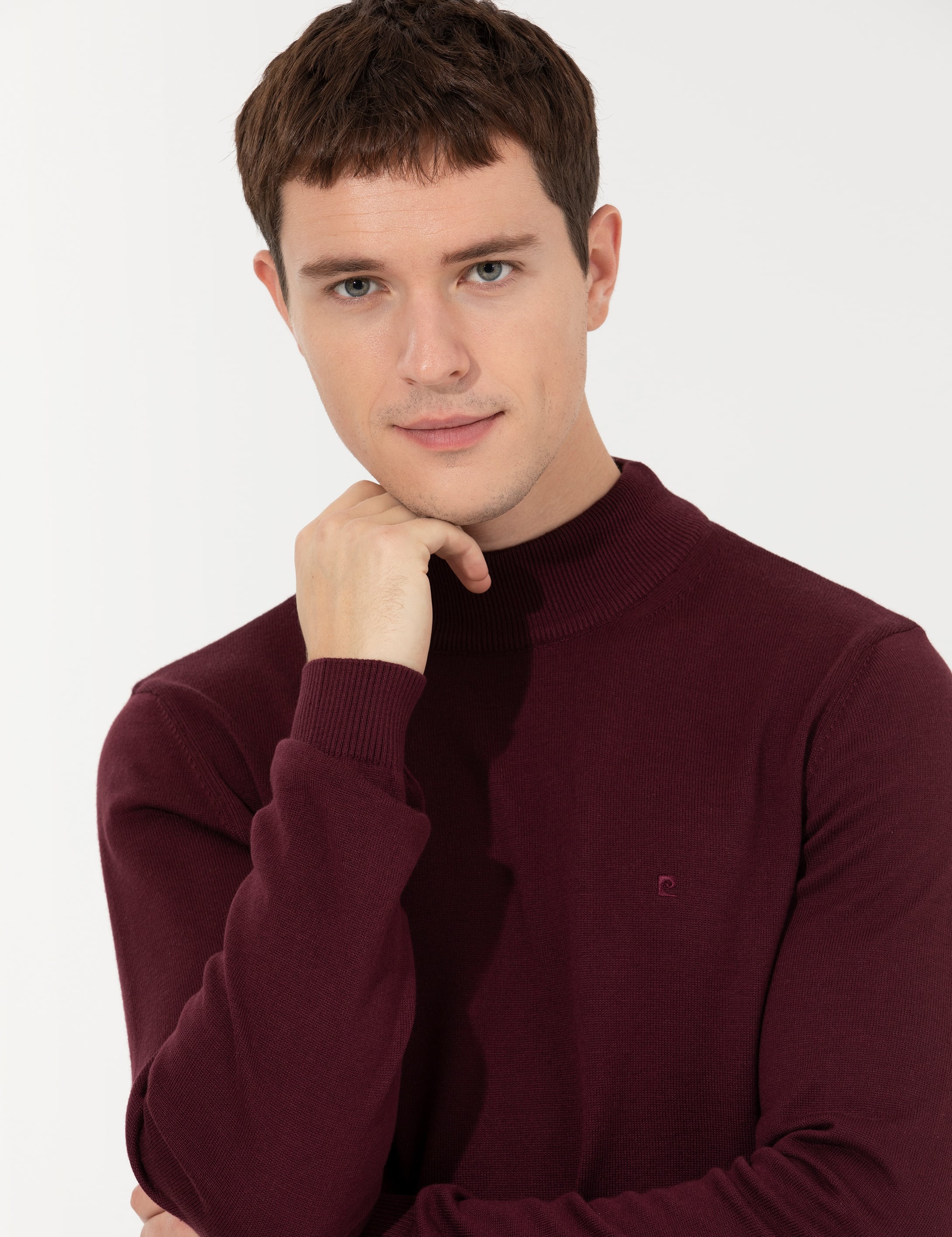 Bordo Slim Fit Yarım Balıkçı Yaka Basic Triko Kazak