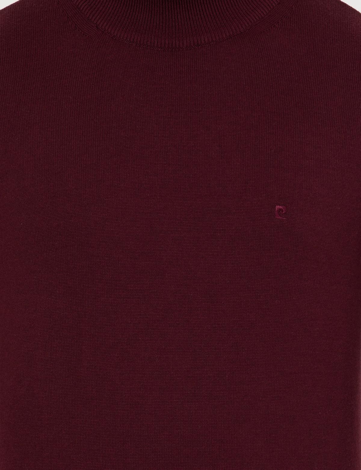 Bordo Slim Fit Yarım Balıkçı Yaka Basic Triko Kazak - 50237780034