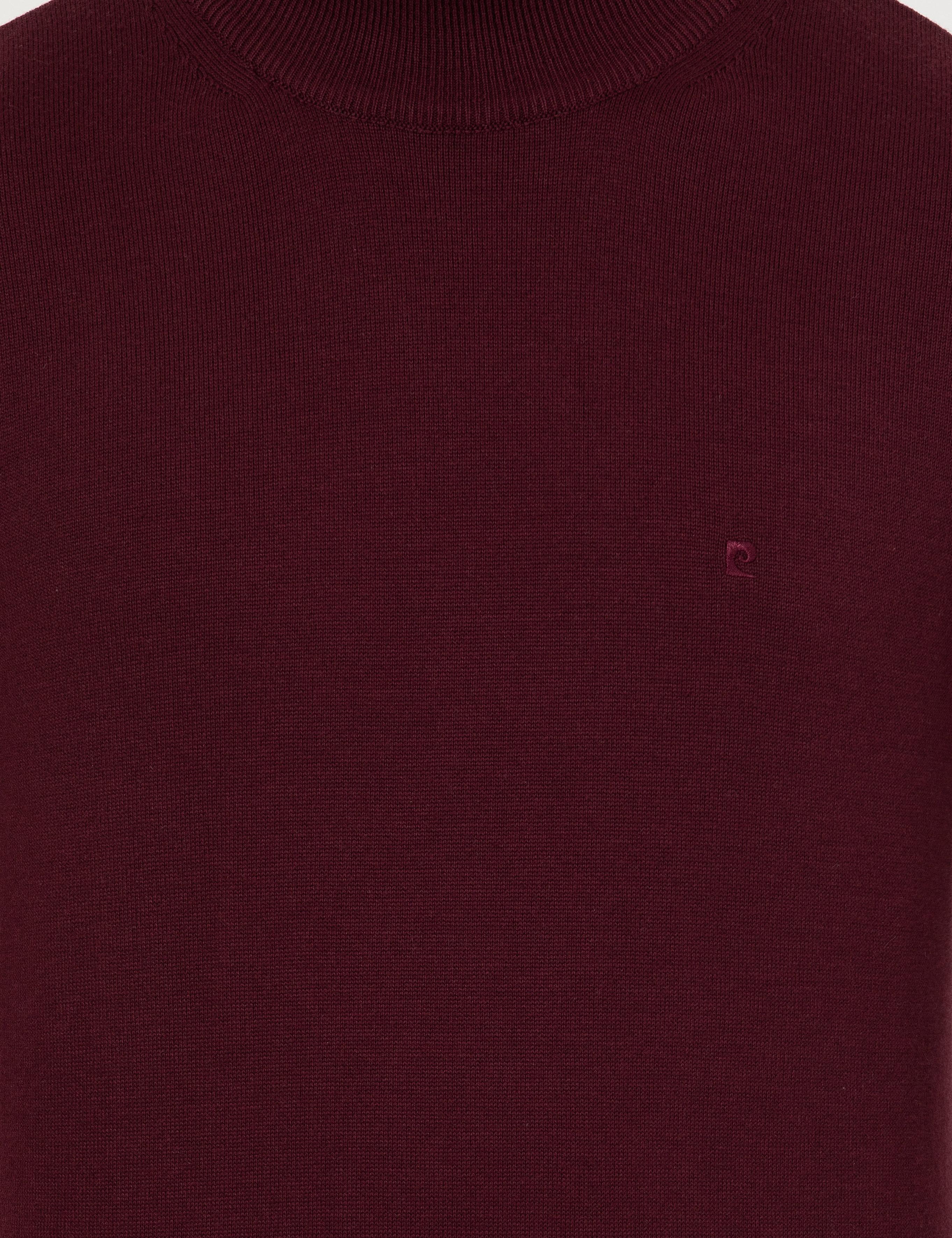 Bordo Slim Fit Yarım Balıkçı Yaka Basic Triko Kazak