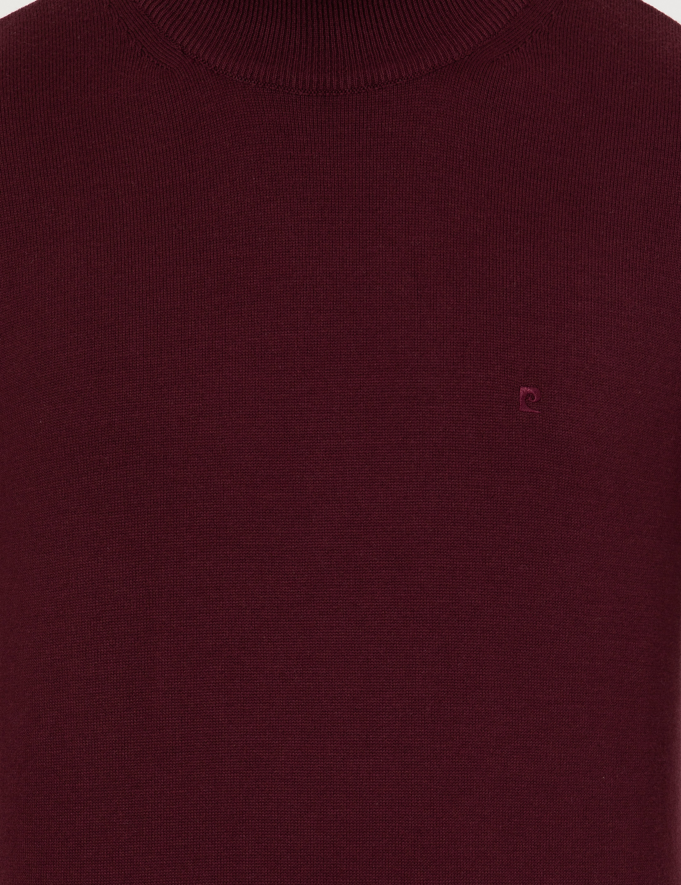 Bordo Slim Fit Yarım Balıkçı Yaka Basic Triko Kazak