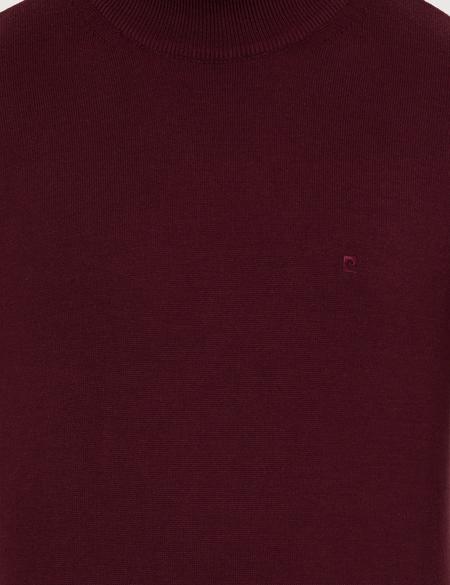 Bordo Slim Fit Yarım Balıkçı Yaka Basic Triko Kazak - 50237780034