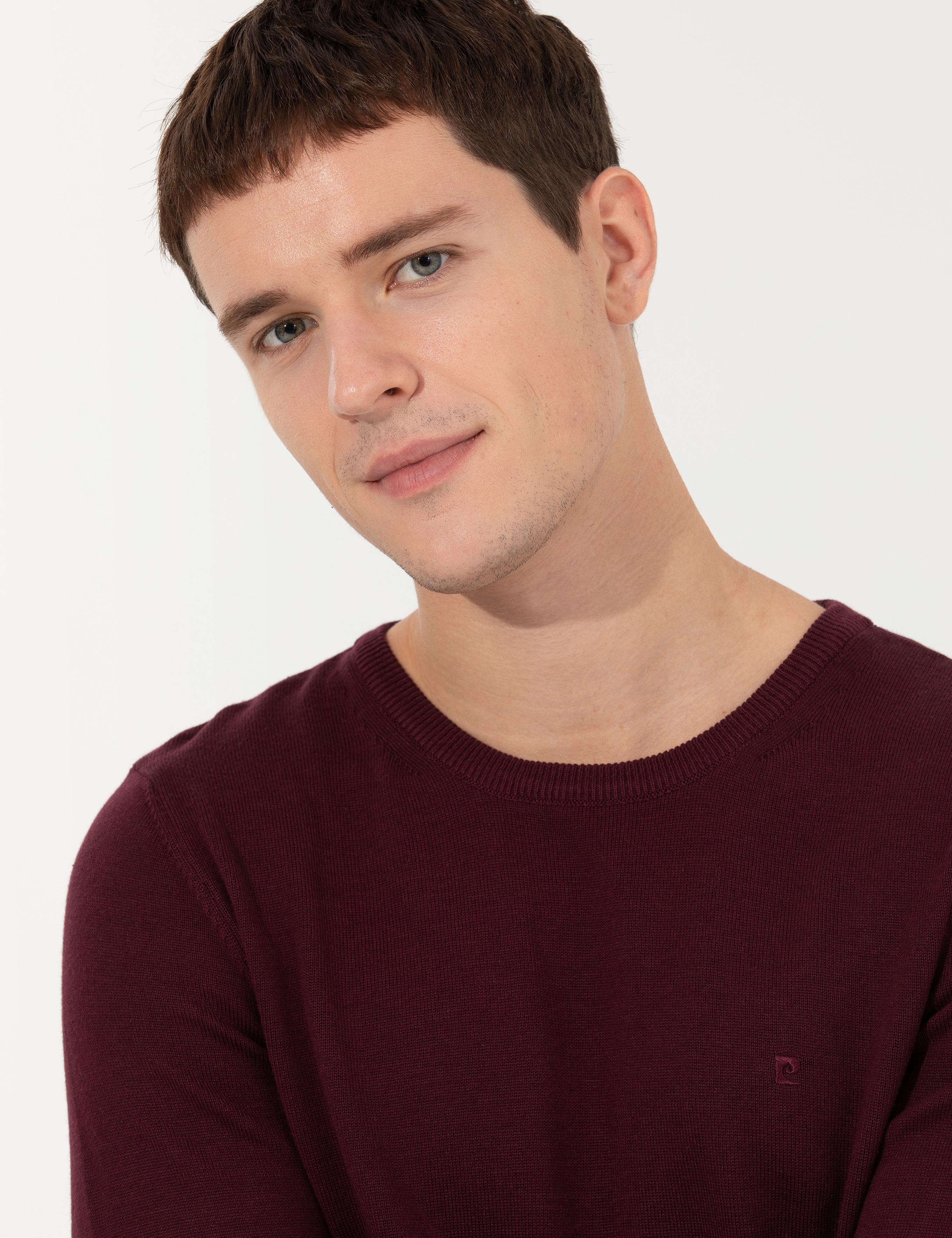 Bordo Slim Fit Bisiklet Yaka Basic Triko Kazak