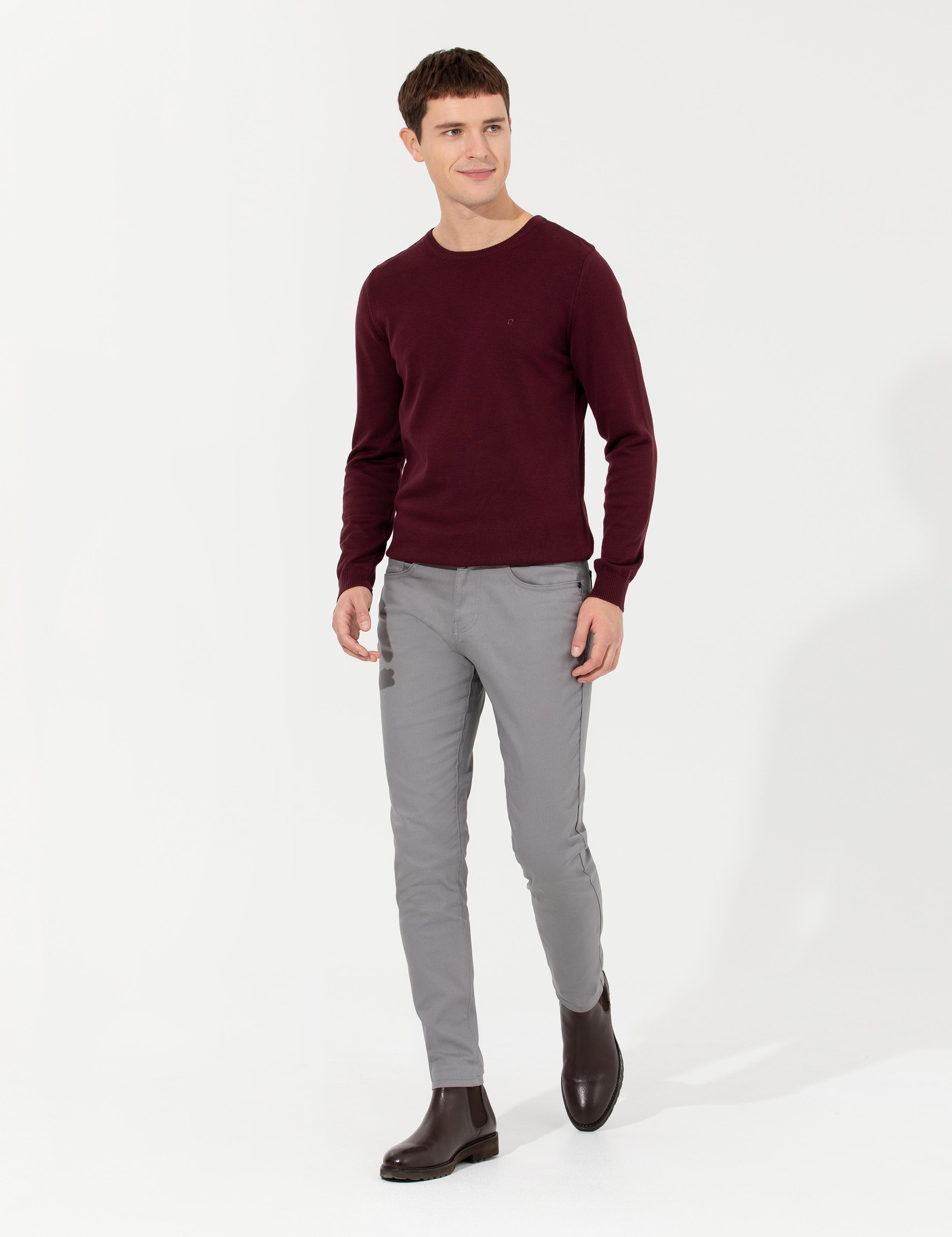 Bordo Slim Fit Bisiklet Yaka Basic Triko Kazak