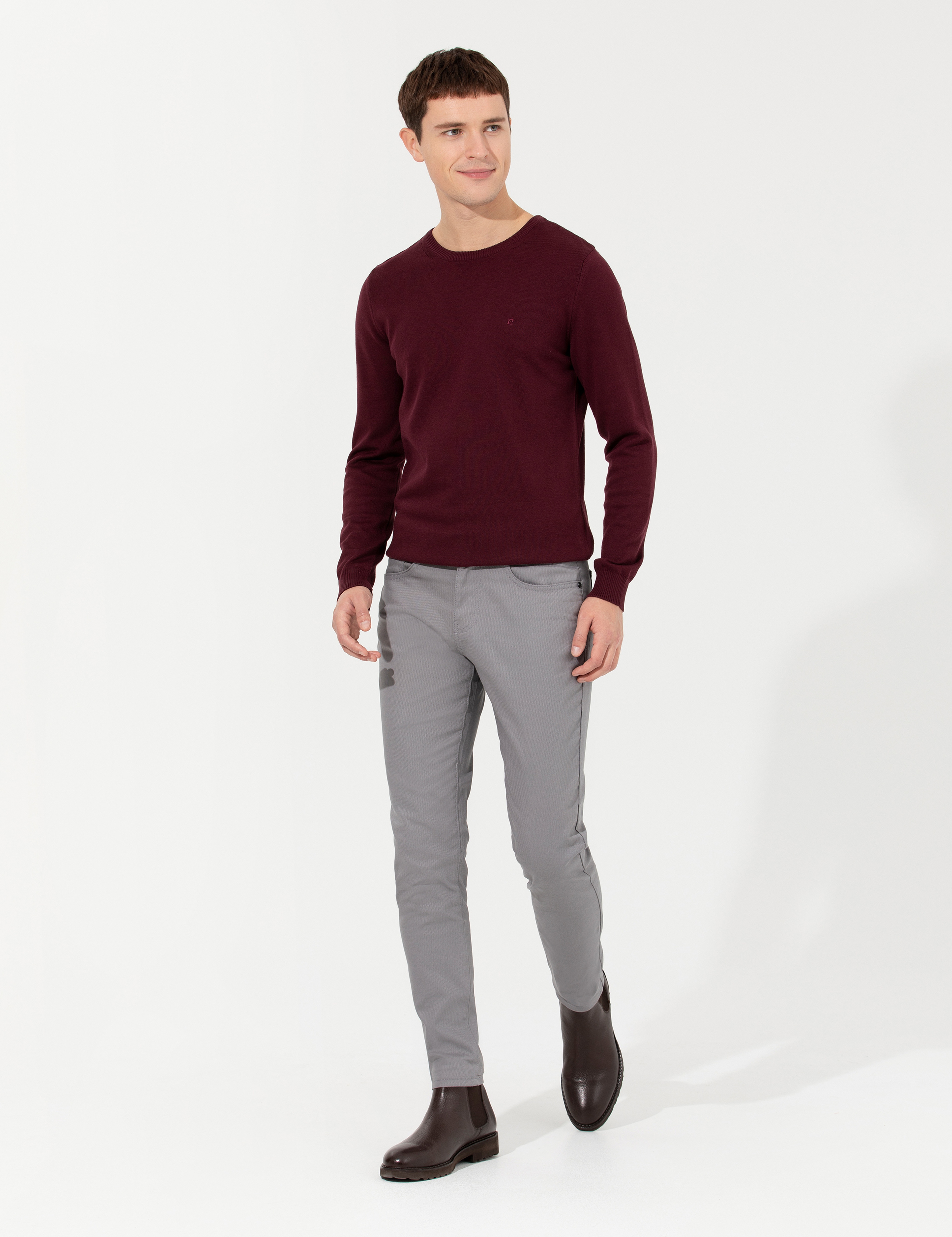 Bordo Slim Fit Bisiklet Yaka Basic Triko Kazak - Image 4